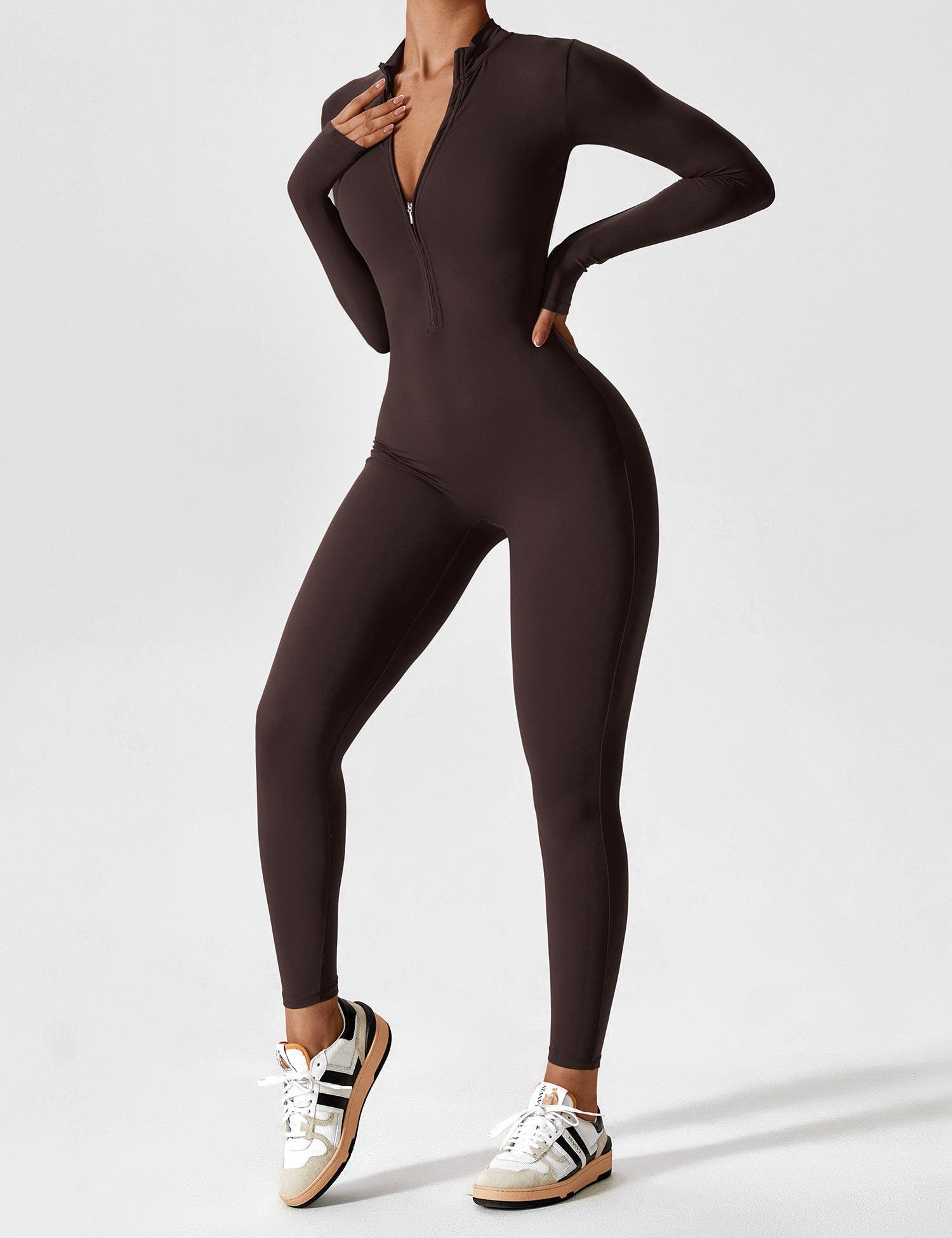 Velouré Long Sleeve Zipper Jumpsuit