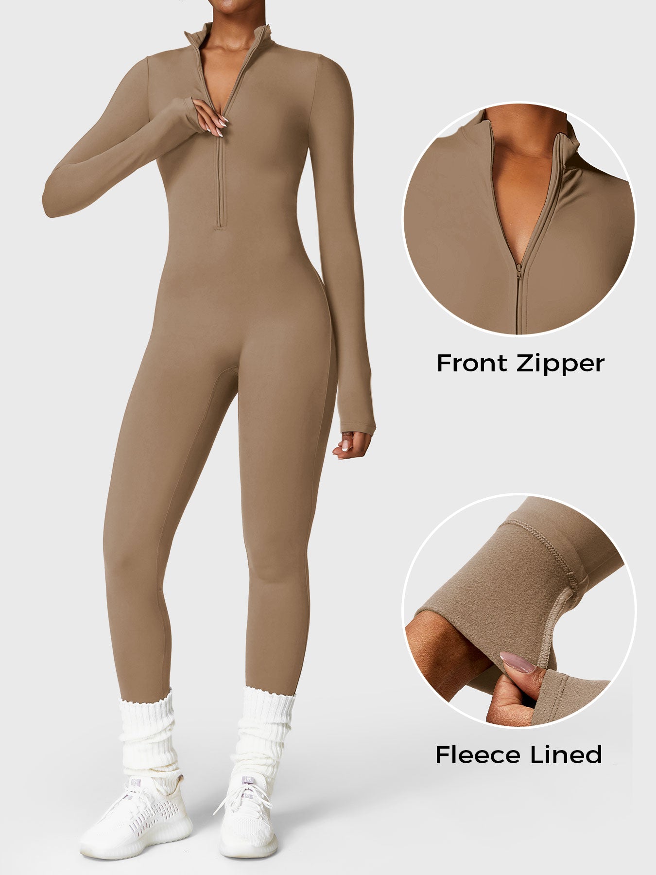 Velouré Belle Fleece Long Sleeve Zipper Jumpsuit