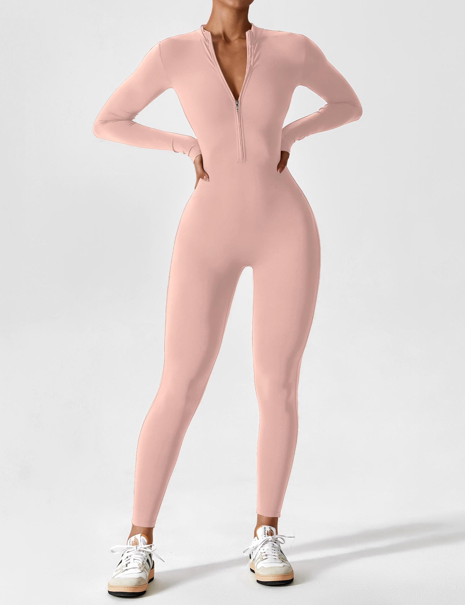 Velouré Long Sleeve Zipper Jumpsuit