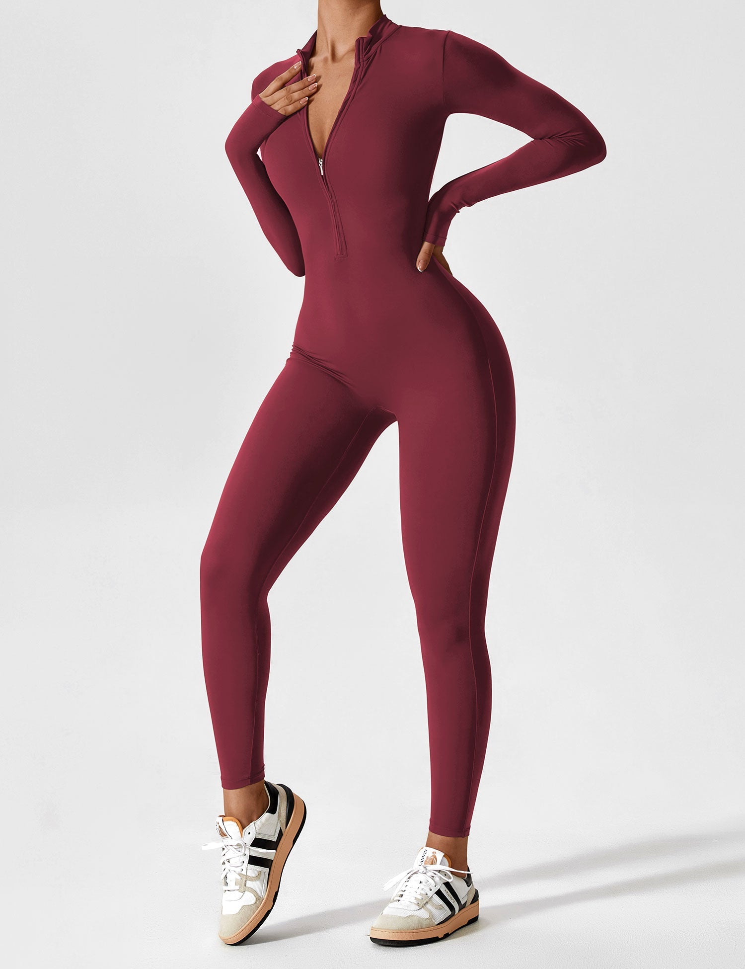 Velouré Long Sleeve Zipper Jumpsuit