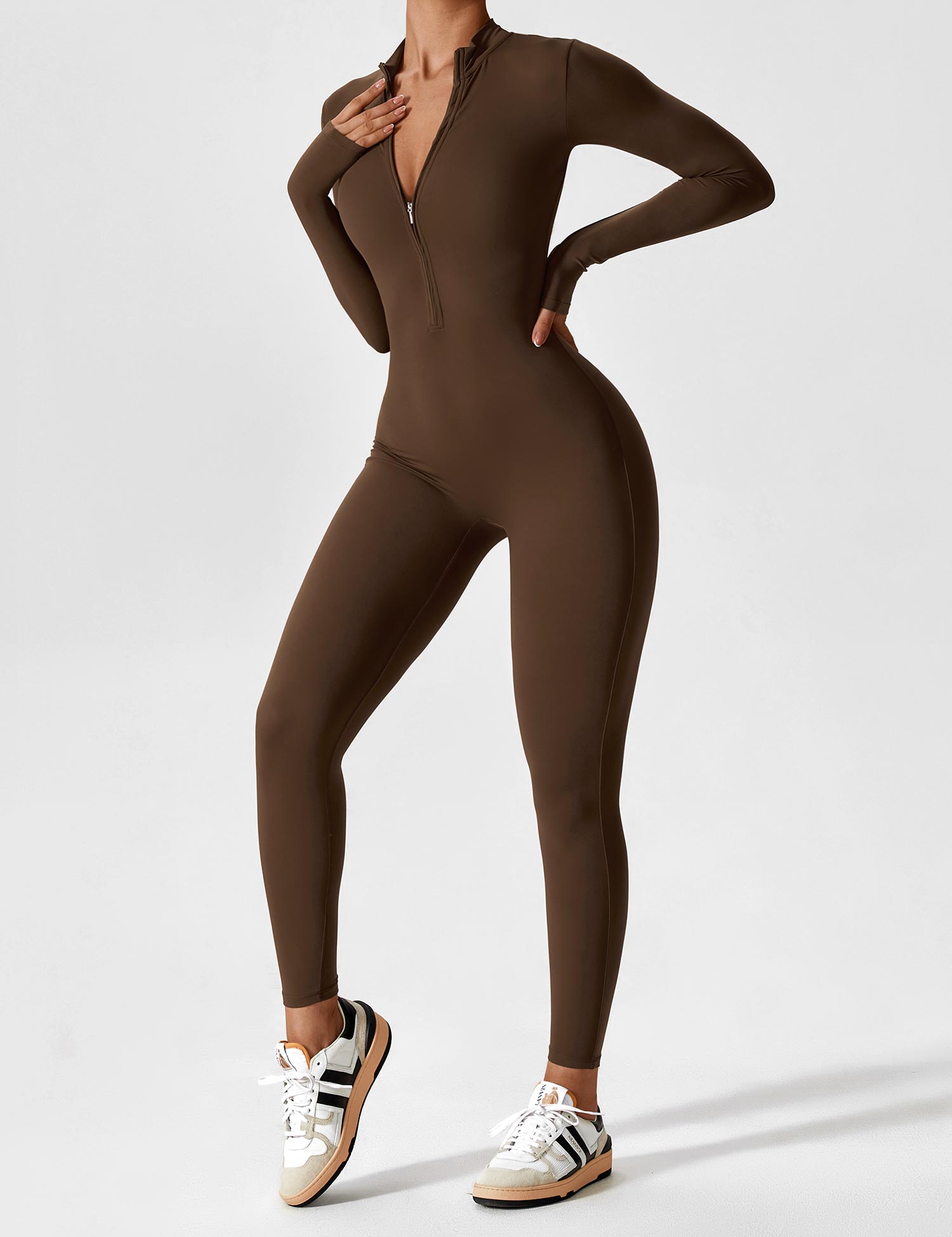 Velouré Long Sleeve Zipper Jumpsuit