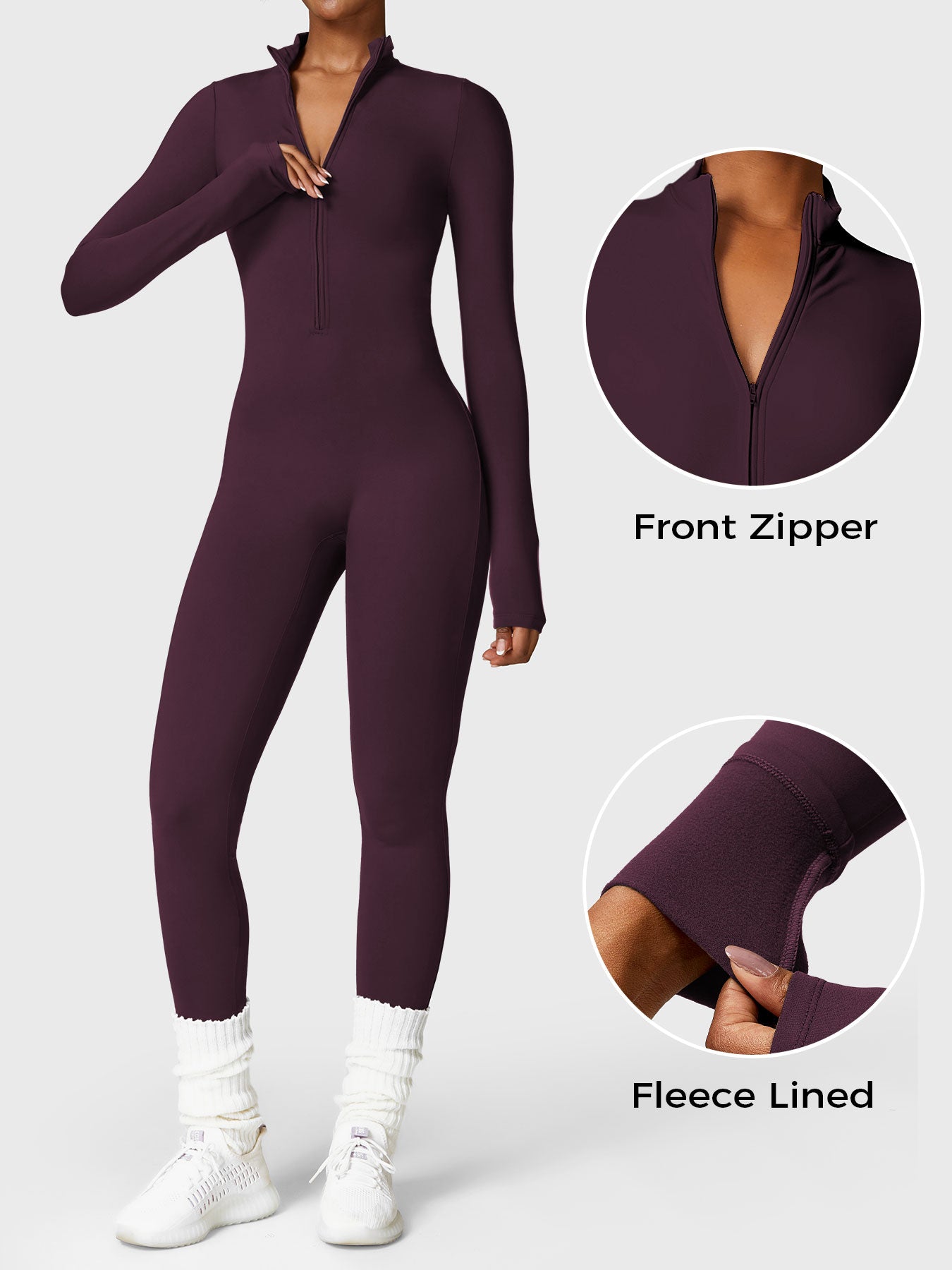Velouré Belle Fleece Long Sleeve Zipper Jumpsuit