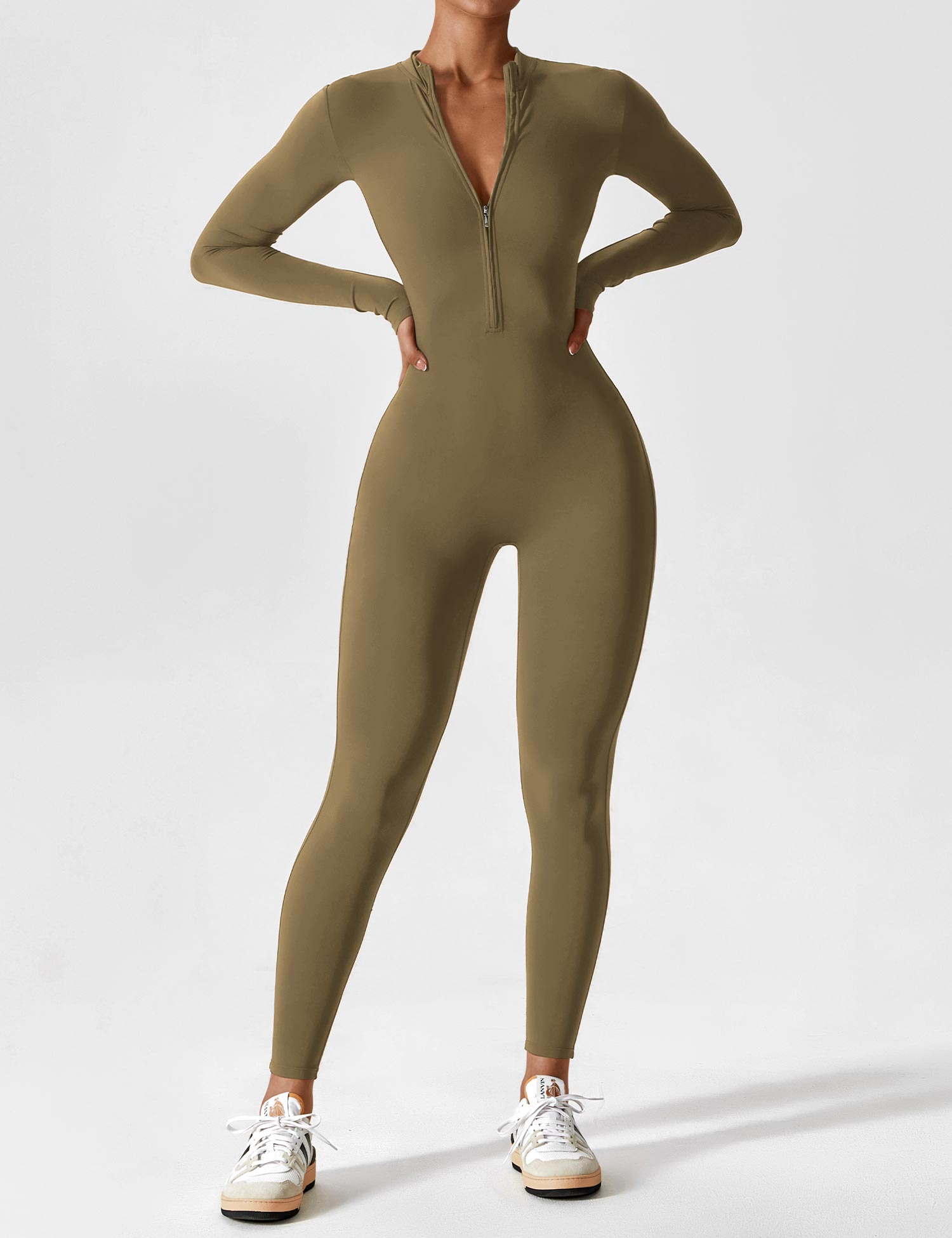 Velouré Long Sleeve Zipper Jumpsuit