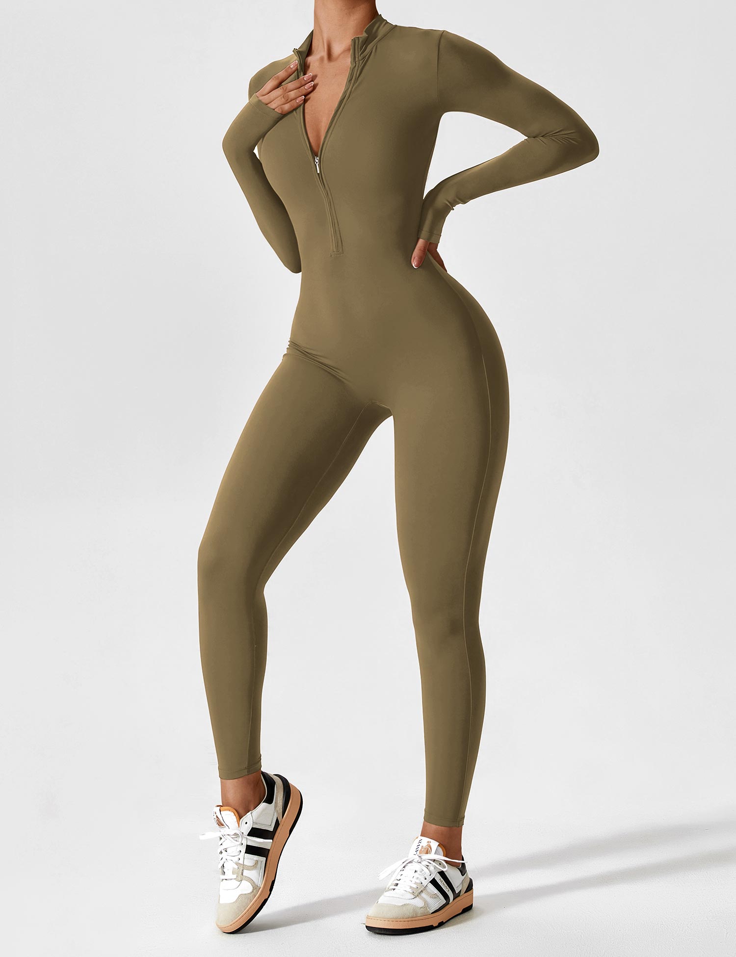 Velouré Long Sleeve Zipper Jumpsuit