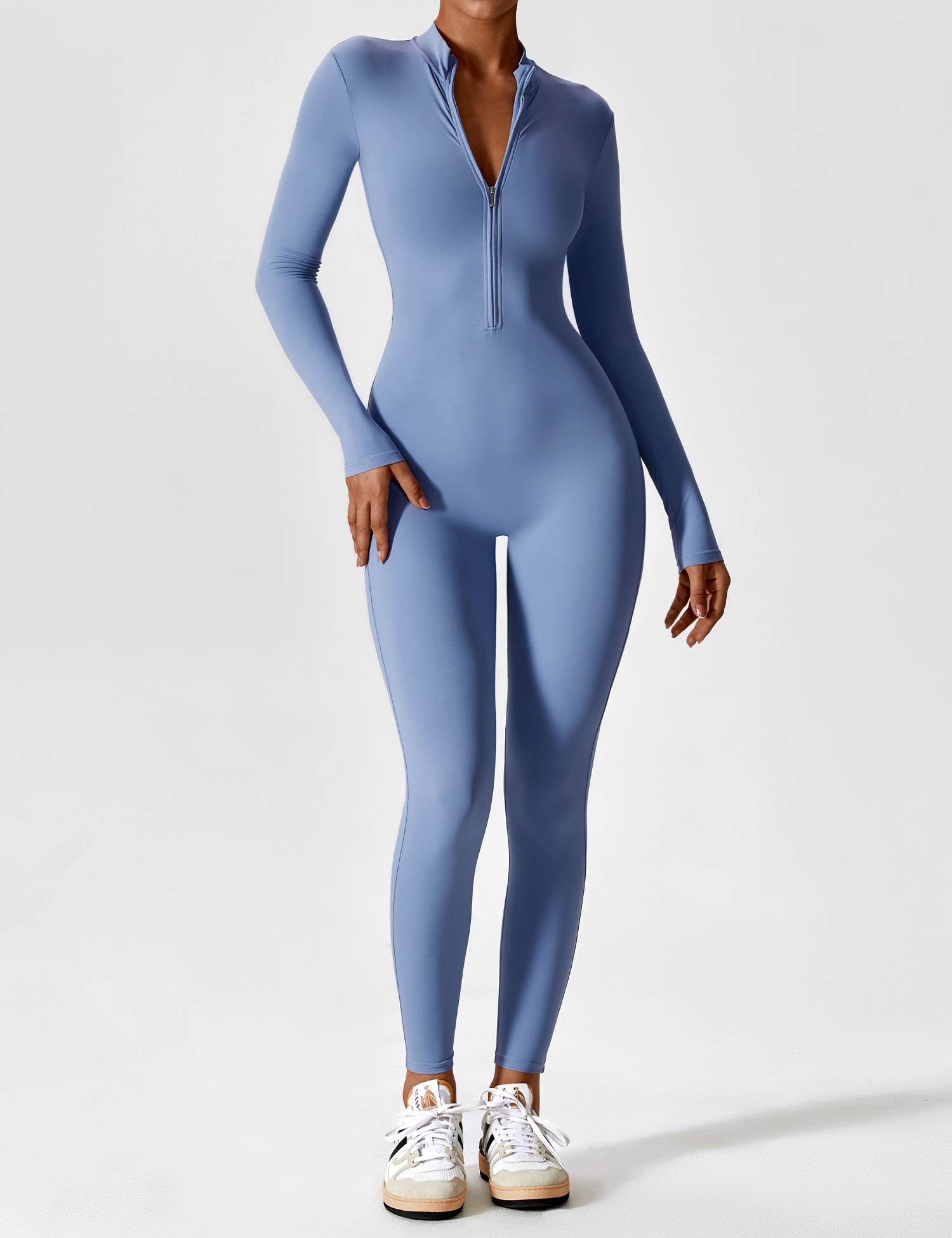 Velouré Long Sleeve Zipper Jumpsuit