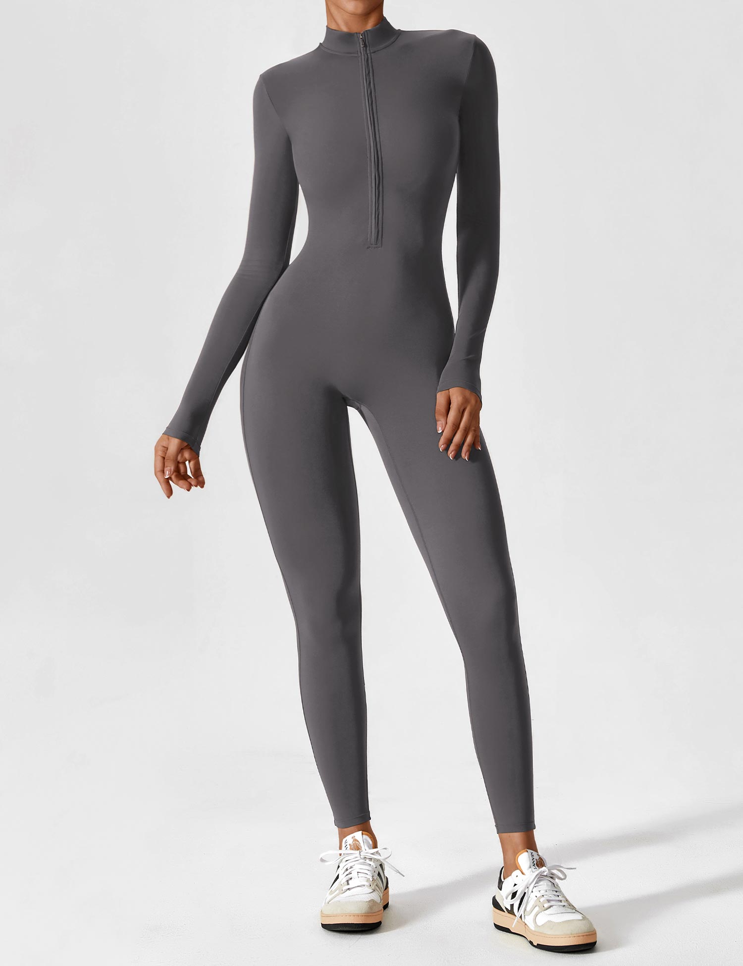 Velouré Long Sleeve Zipper Jumpsuit