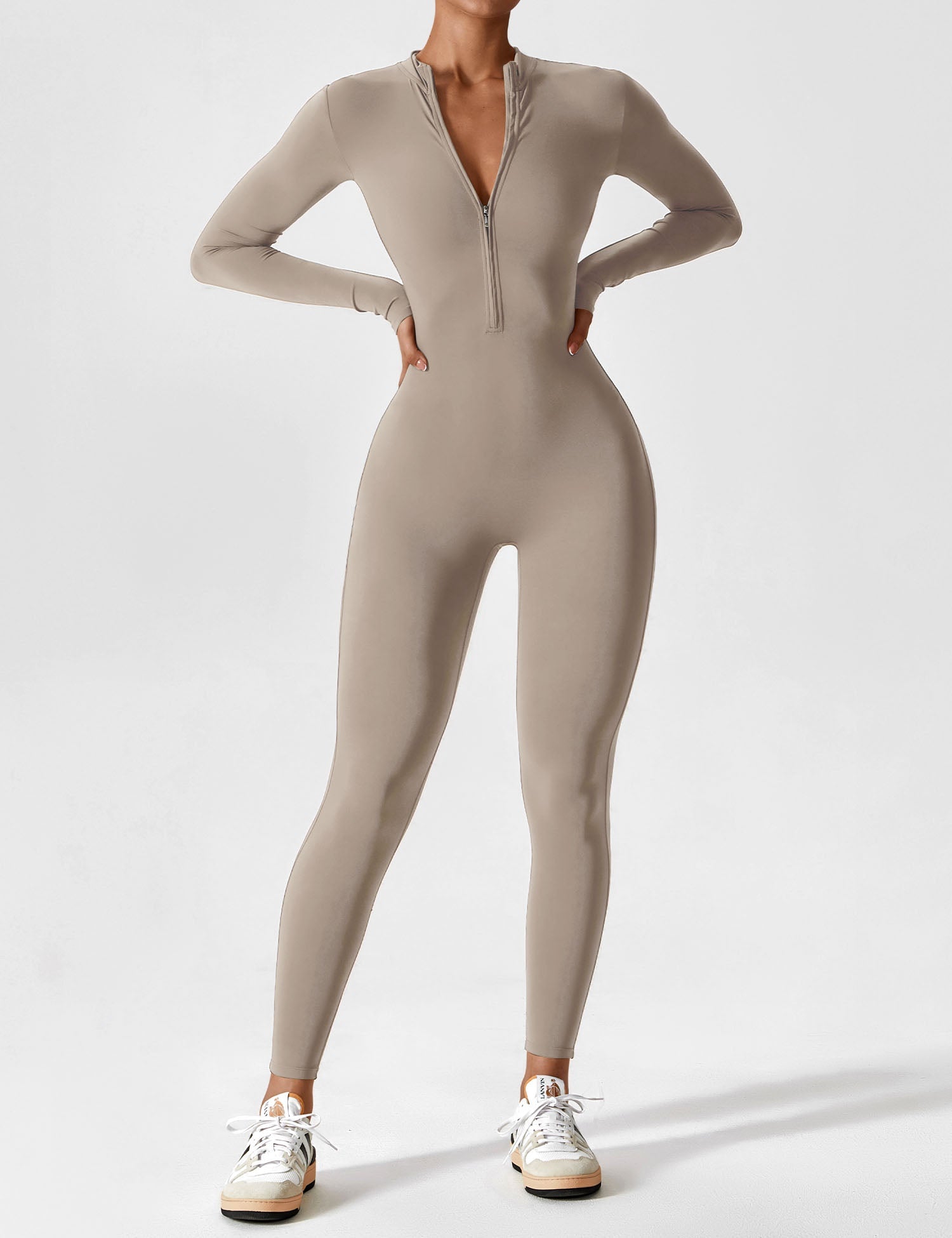 Velouré Long Sleeve Zipper Jumpsuit