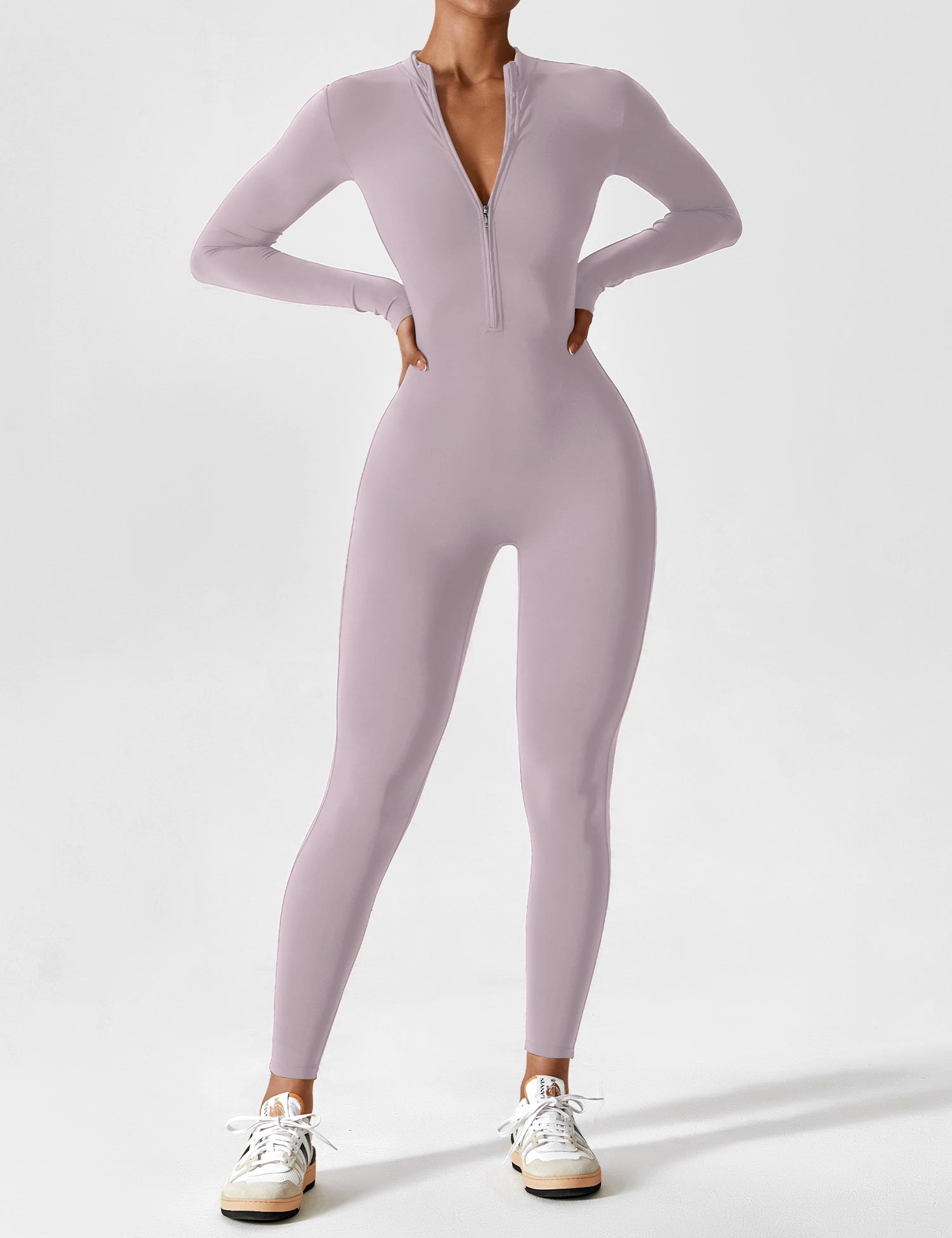 Velouré Long Sleeve Zipper Jumpsuit
