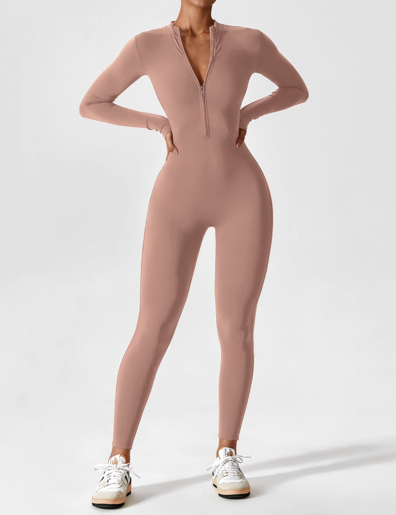 Velouré Long Sleeve Zipper Jumpsuit