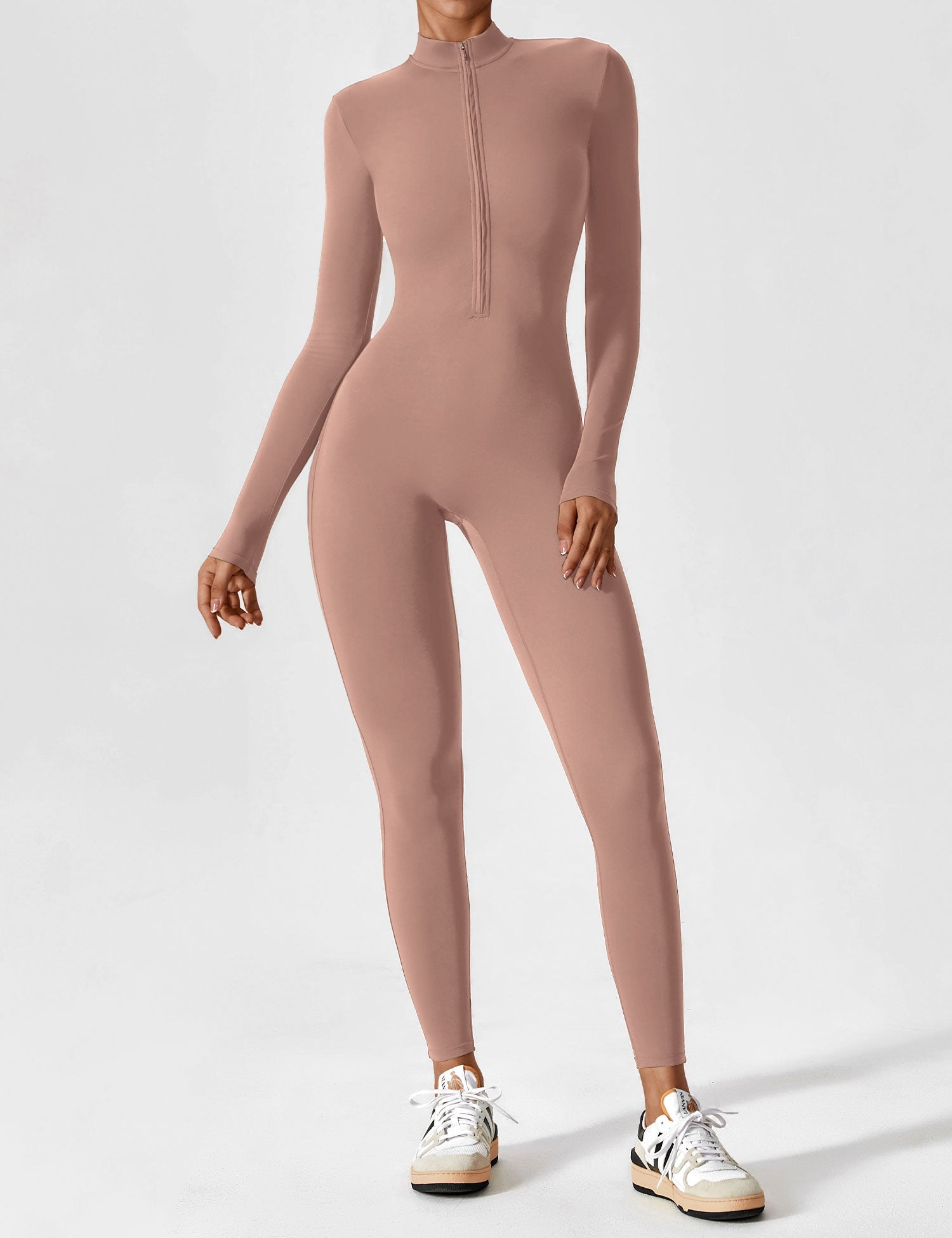Velouré Long Sleeve Zipper Jumpsuit