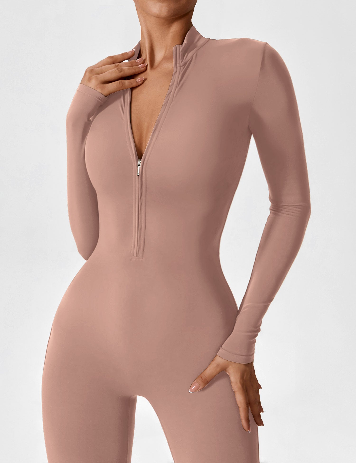 Velouré Long Sleeve Zipper Jumpsuit