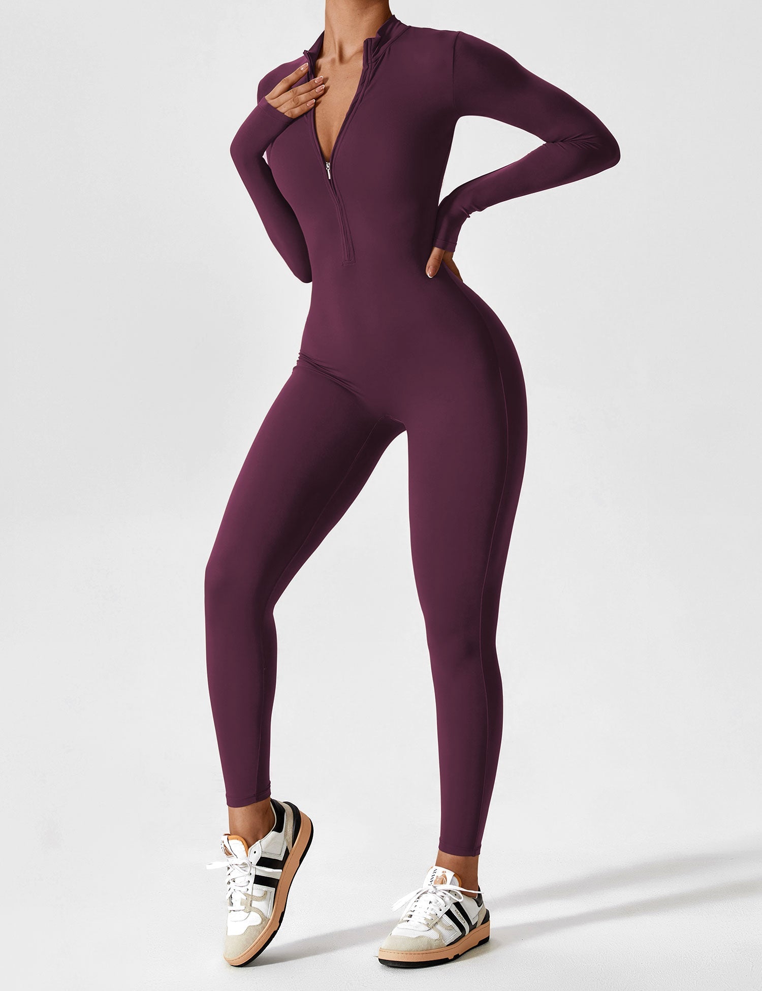 Velouré Long Sleeve Zipper Jumpsuit
