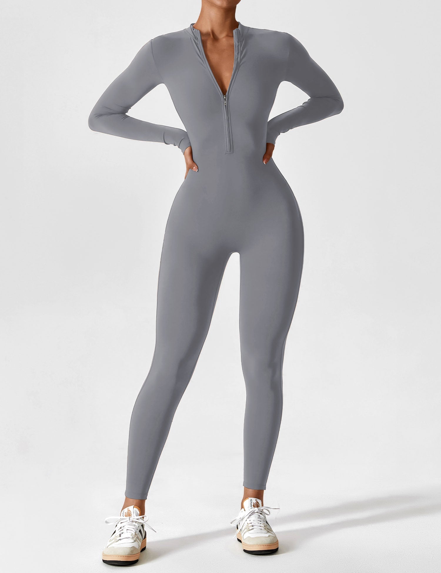 Velouré Long Sleeve Zipper Jumpsuit