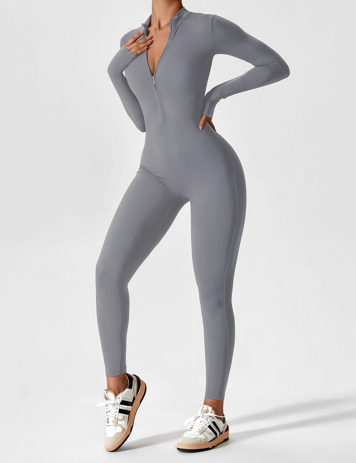 Velouré Long Sleeve Zipper Jumpsuit