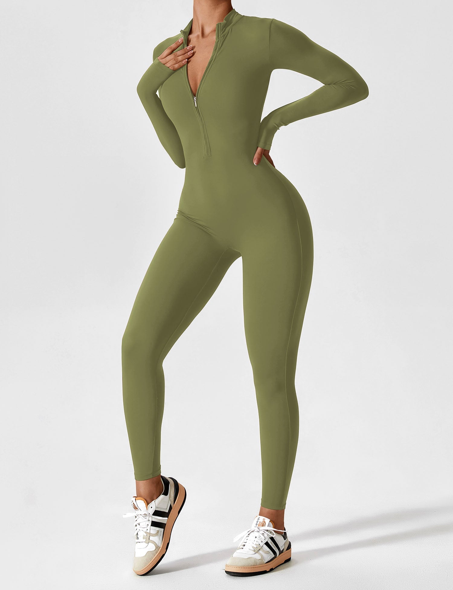 Velouré Long Sleeve Zipper Jumpsuit