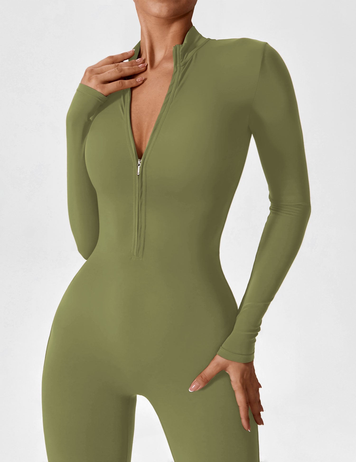 Velouré Long Sleeve Zipper Jumpsuit