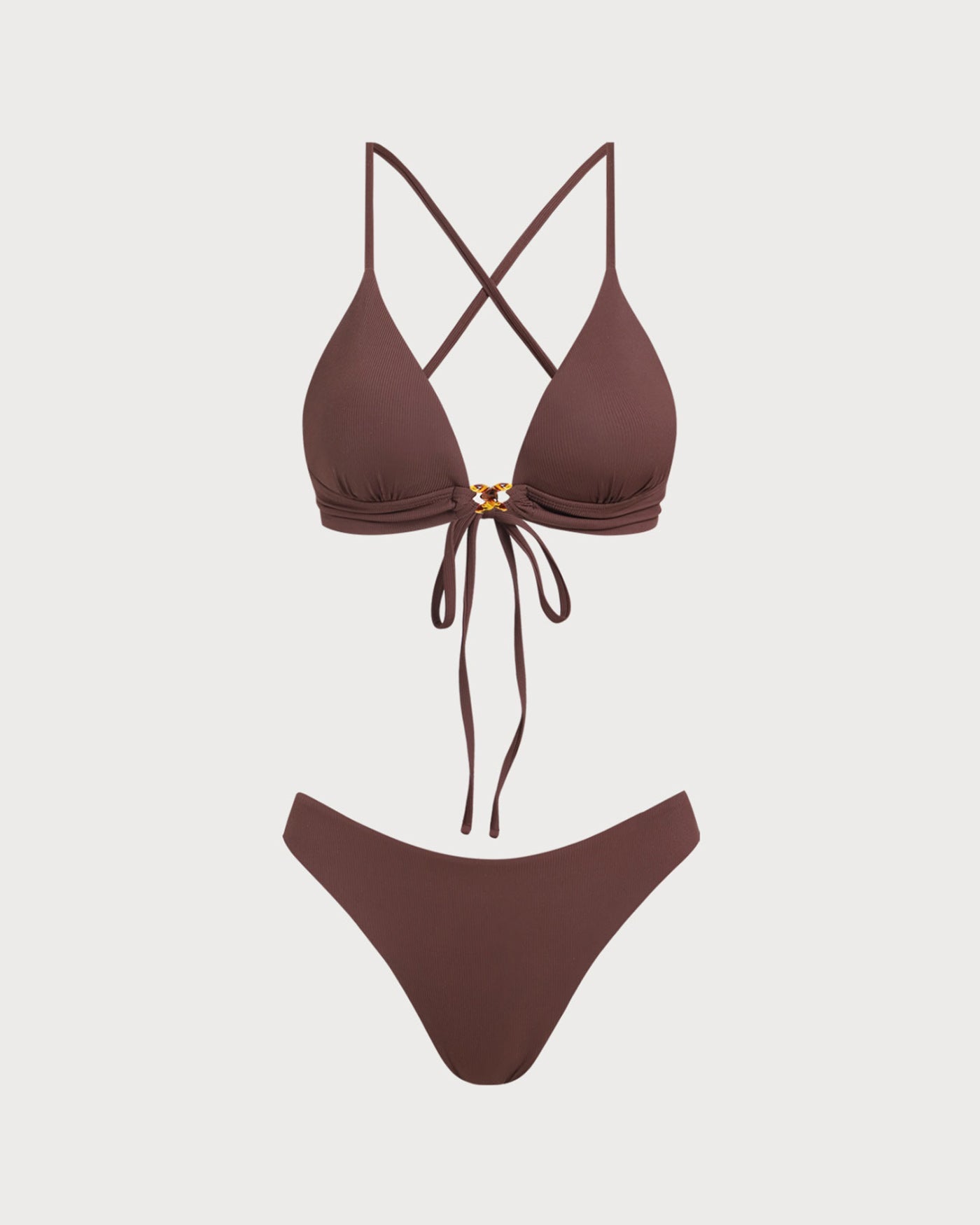 Brown Ribbed Knot Bikini Set