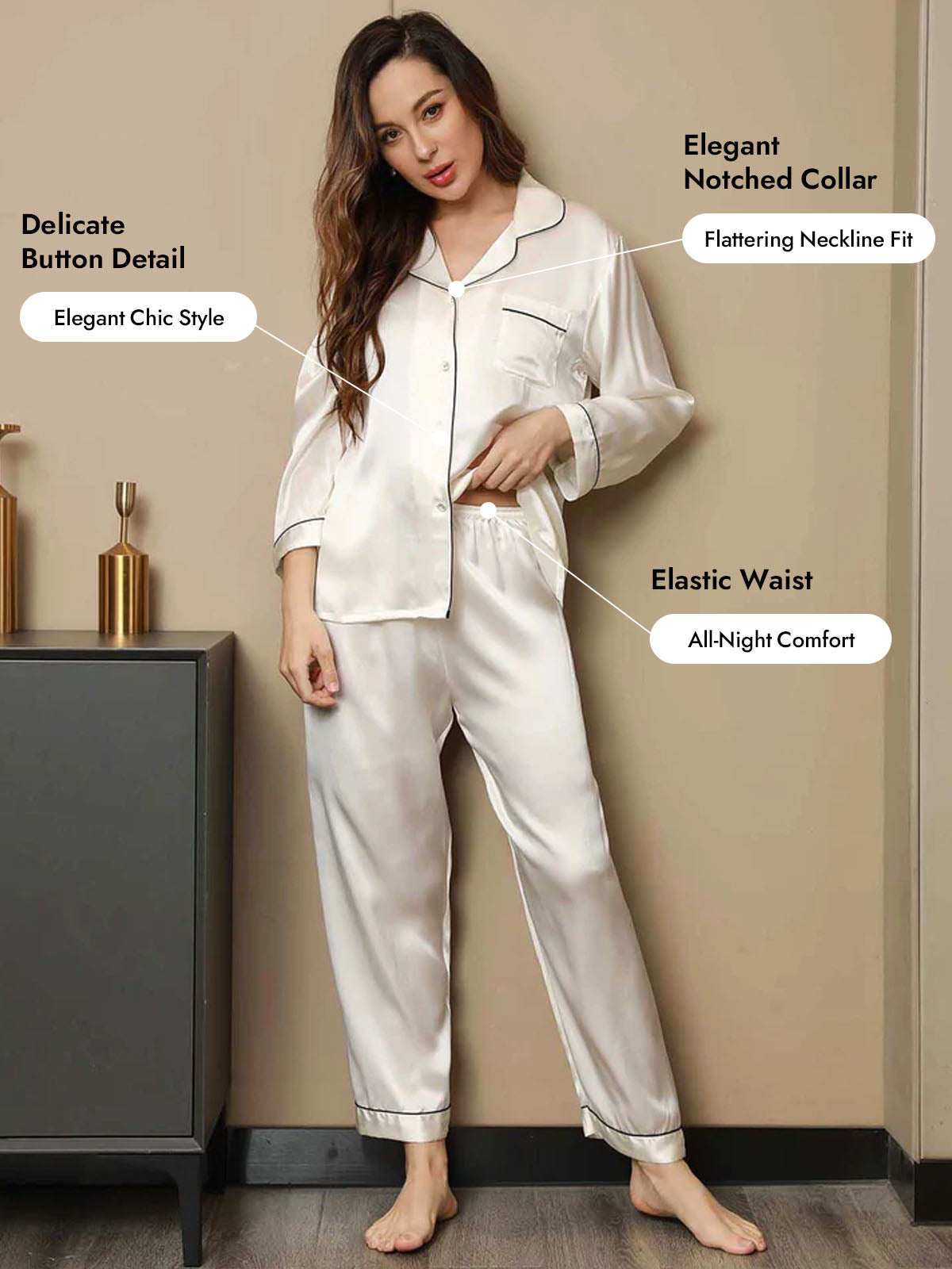 Women's Pure Silk Long Sleeve Notch Collar Pajamas Set