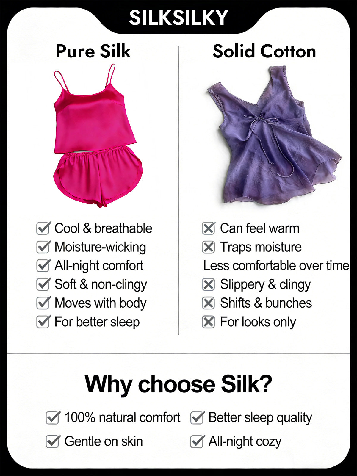 Pure Silk Spaghetti Strap Round Neck Above the Knee Camisole Set with Split Design