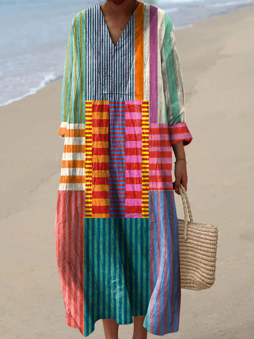 ELARA™ | MULTICOLOR PATCHWORK MAXI DRESS