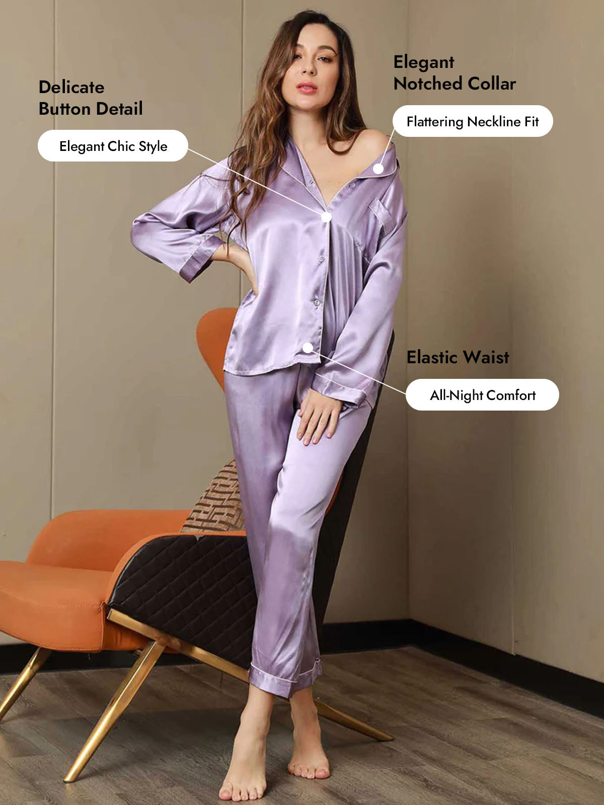 Women's Pure Silk Long Sleeve Notch Collar Pajamas Set