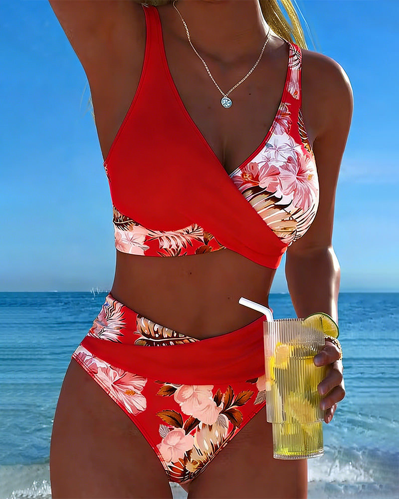 Floral Contrast Split Bikini