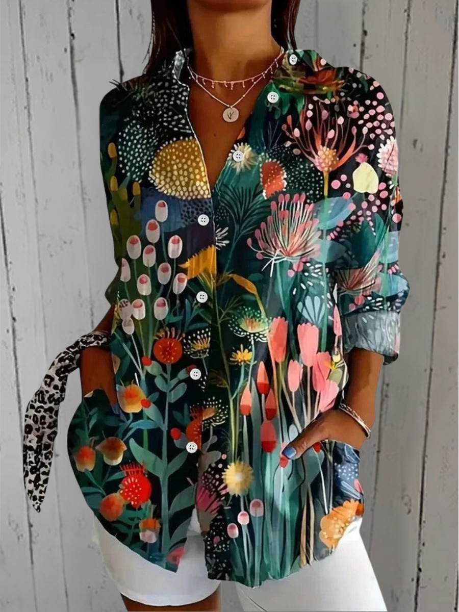 Eva - Vibrant Artistic Button-Up Blouse