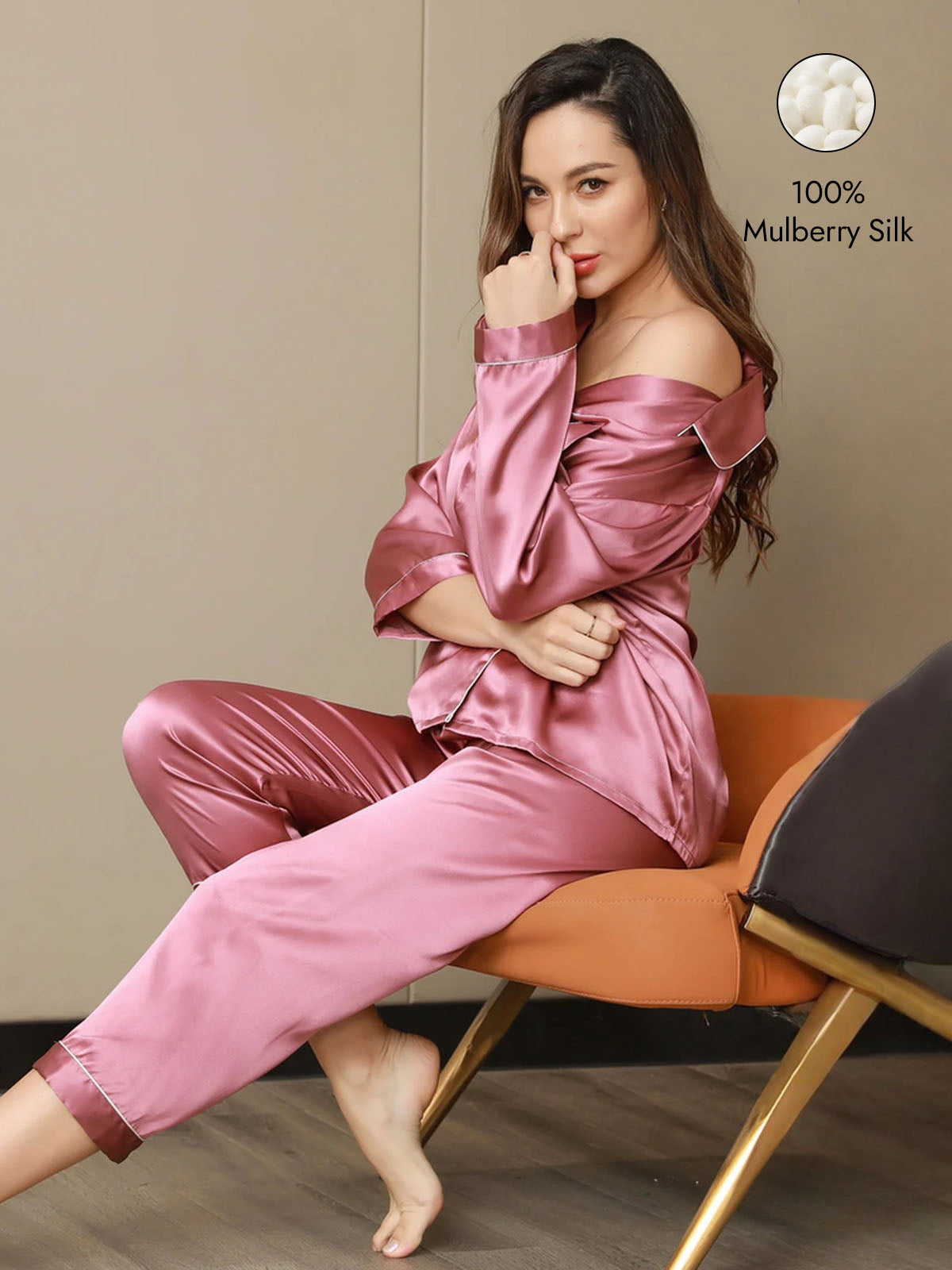 Women's Pure Silk Long Sleeve Notch Collar Pajamas Set