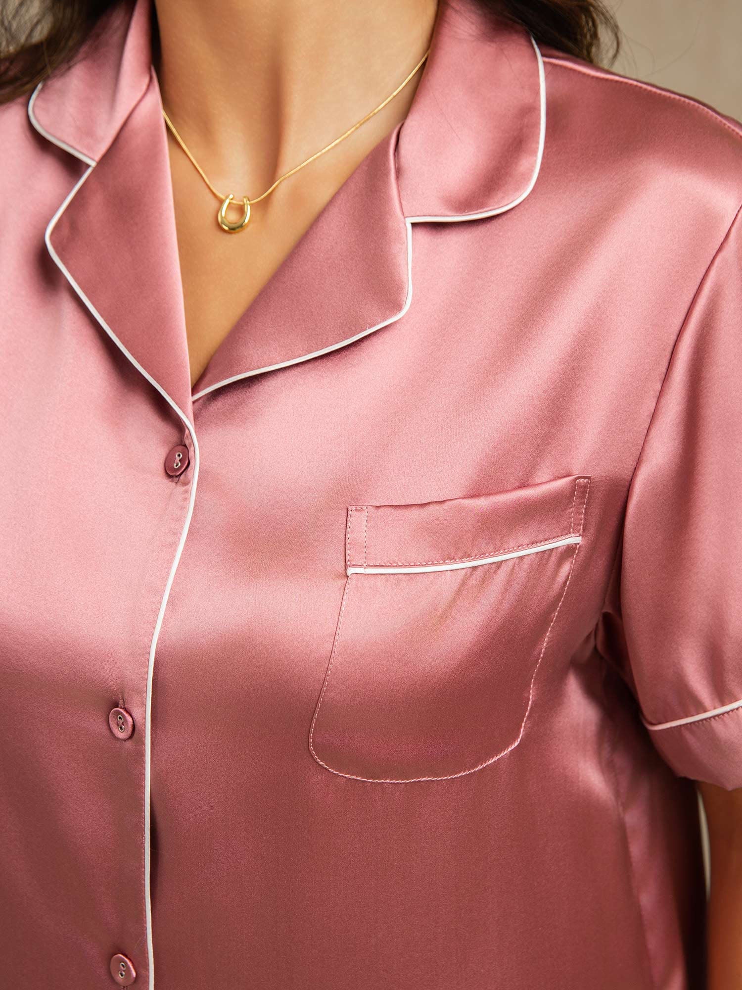 Pure Silk Short Sleeve Button Up Women's Pajamas Set
