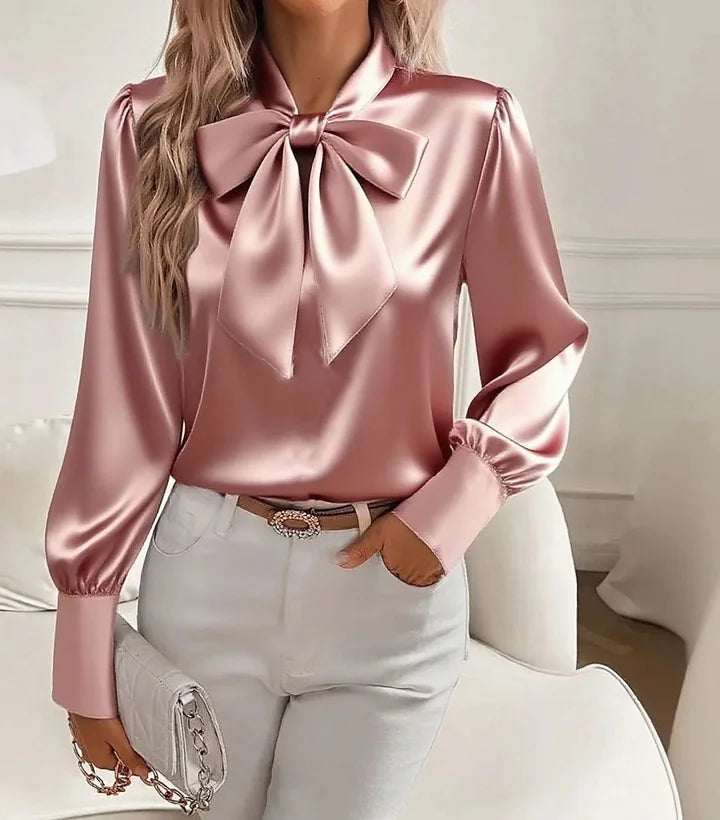 Nariyah | Satin Blouse with Long Sleeves and Bow