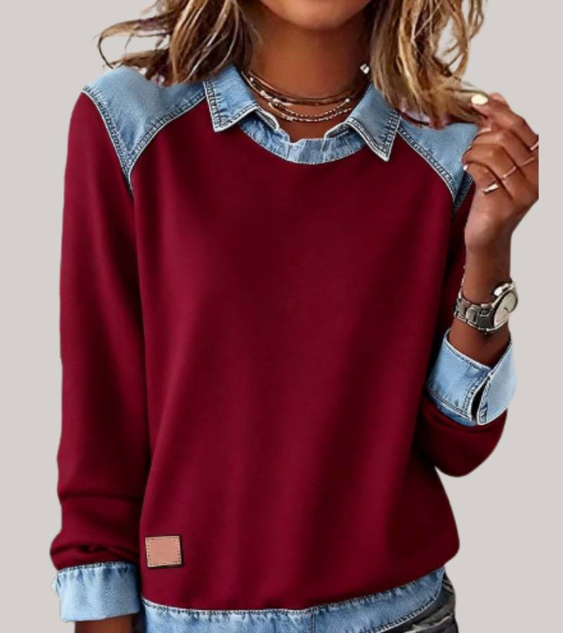 Silvia | Elegant Bimaterial Sweater with Denim Details