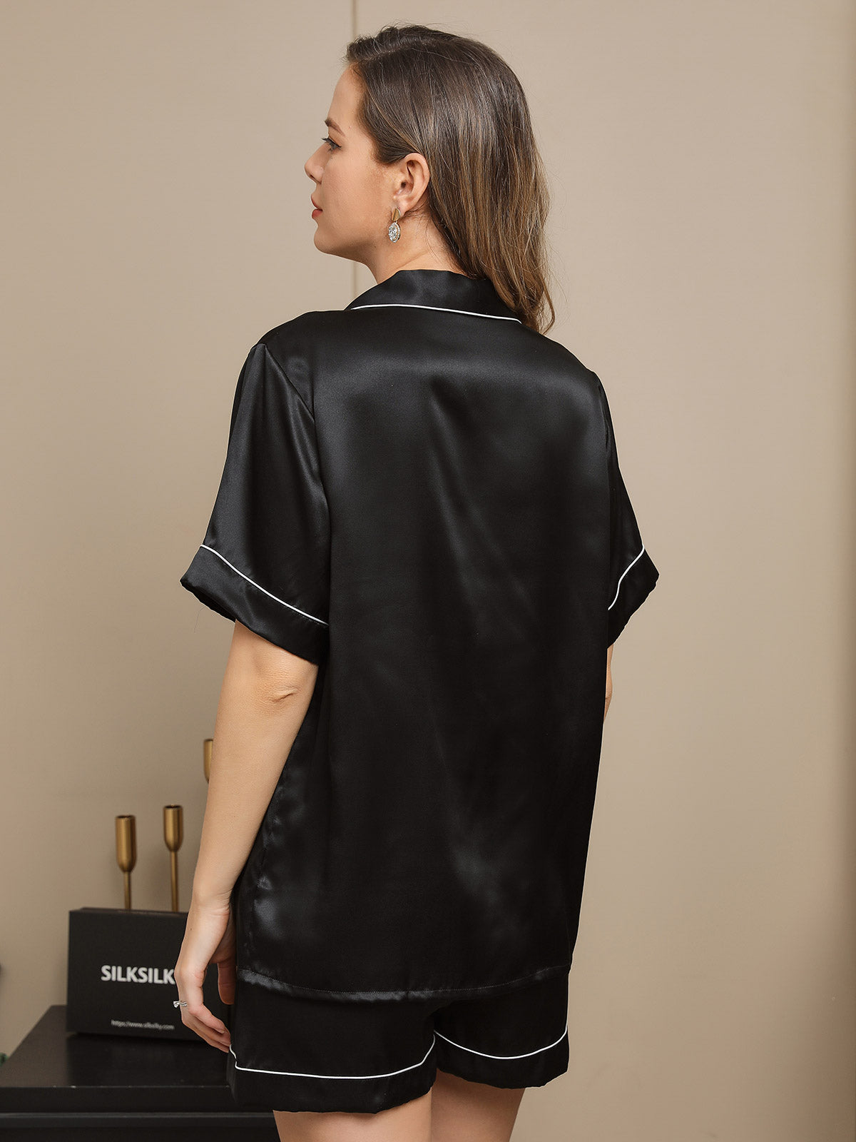 Pure Silk Short Sleeve Button Up Women's Pajamas Set