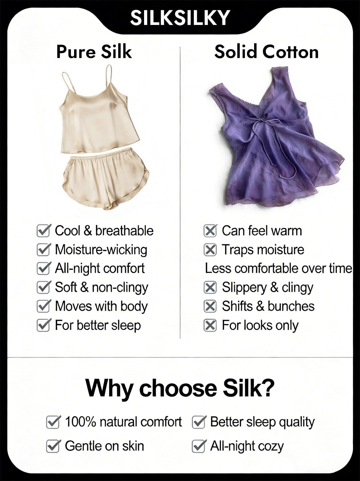 Pure Silk Spaghetti Strap Round Neck Above the Knee Camisole Set with Split Design