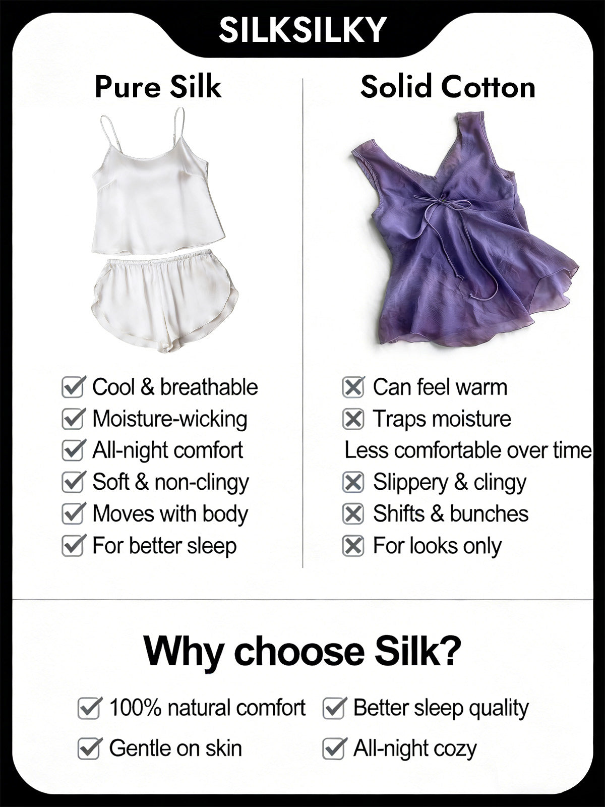 Pure Silk Spaghetti Strap Round Neck Above the Knee Camisole Set with Split Design