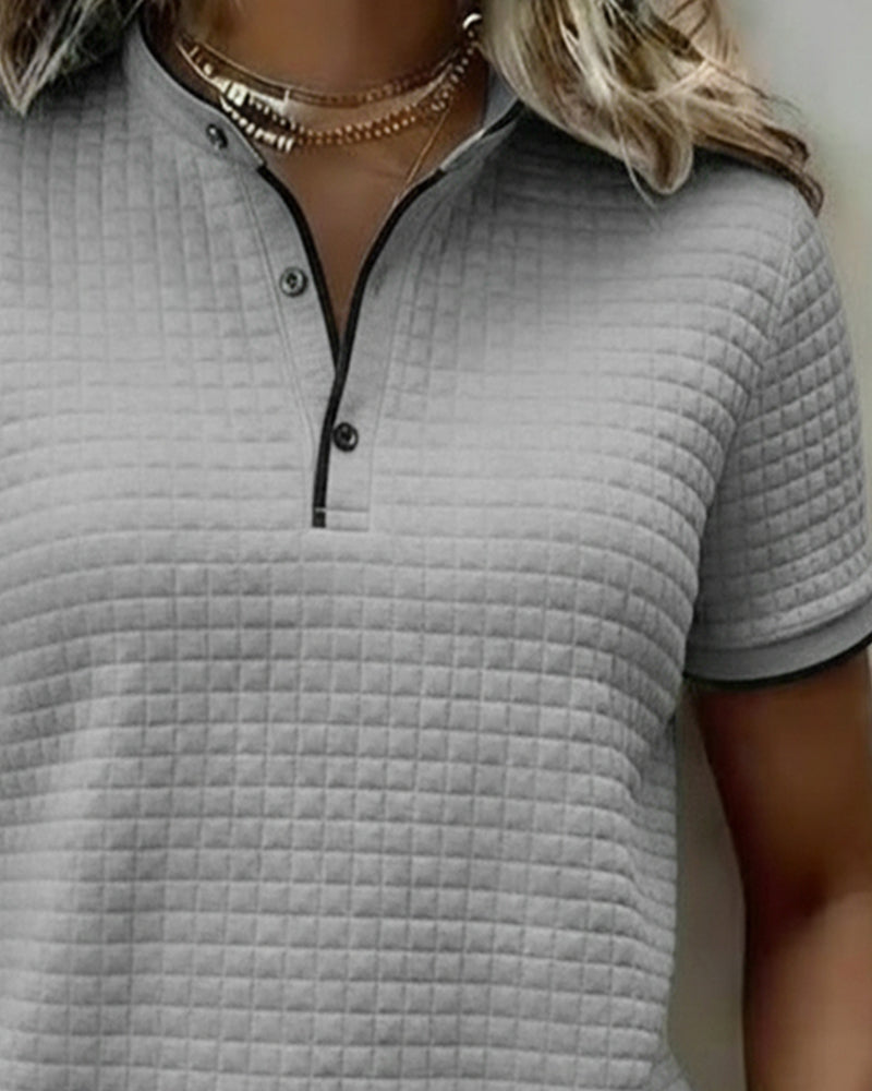 Buttoned Ribbed Jersey Top Short Sleeves