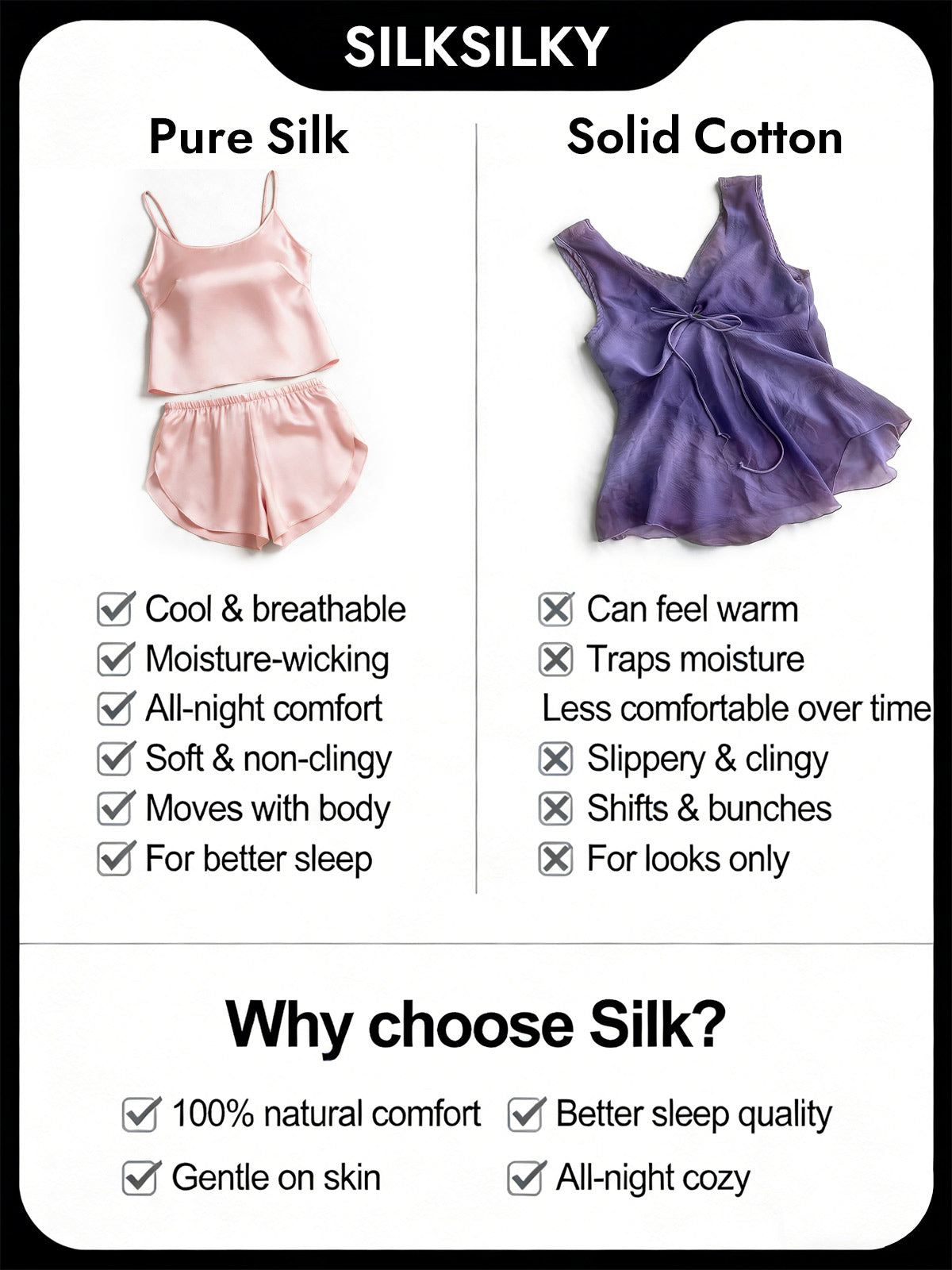Pure Silk Spaghetti Strap Round Neck Above the Knee Camisole Set with Split Design