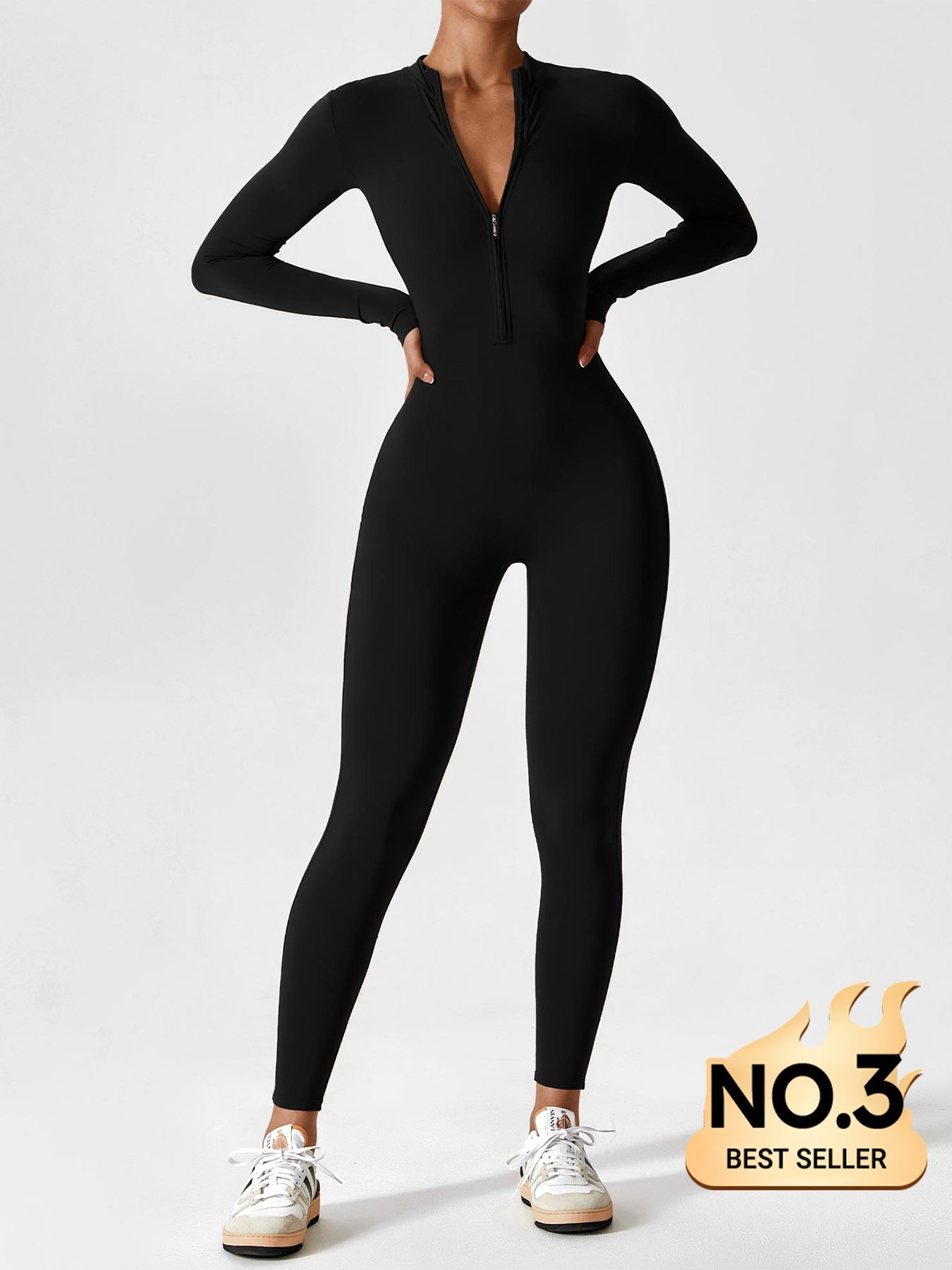 Velouré Long Sleeve Zipper Jumpsuit