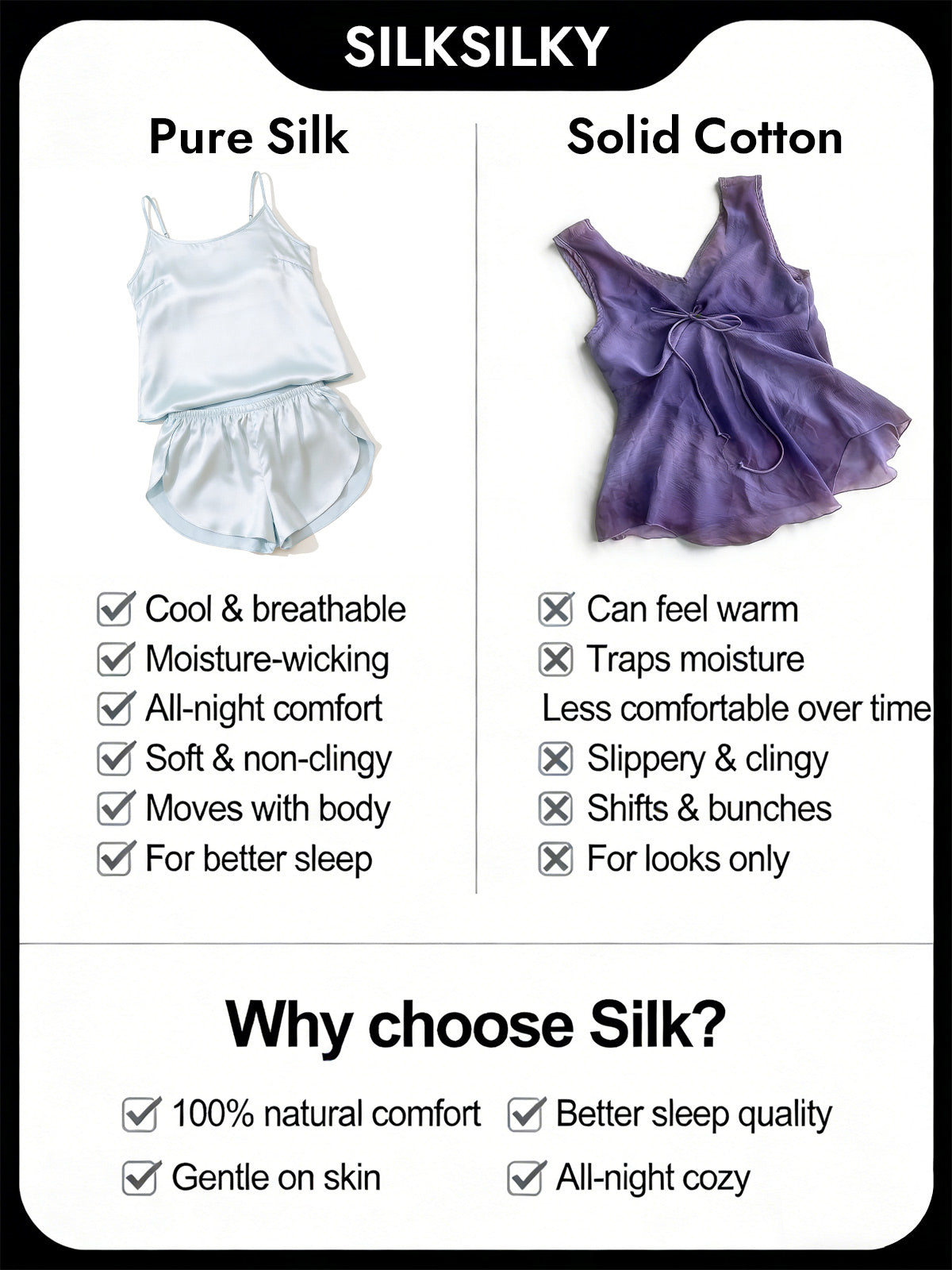 Pure Silk Spaghetti Strap Round Neck Above the Knee Camisole Set with Split Design