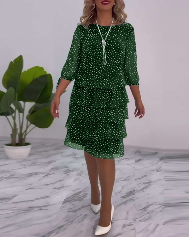 Eralyn - Polka Tiered Dress With Tie-Slit Sleeves