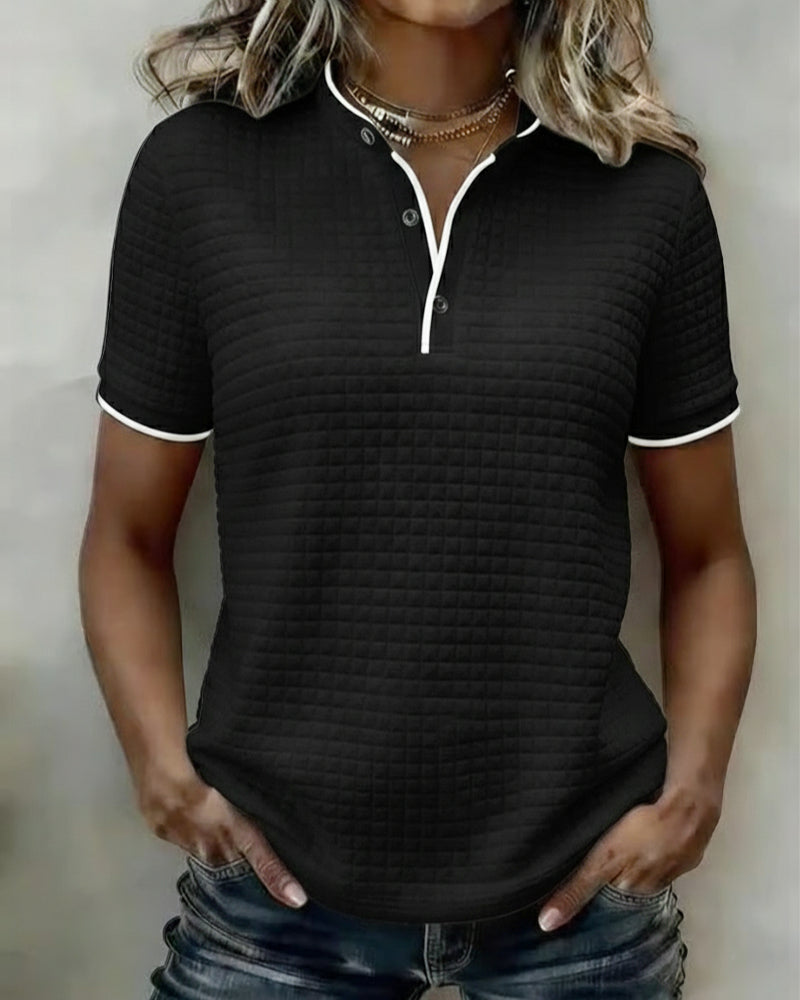 Buttoned Ribbed Jersey Top Short Sleeves