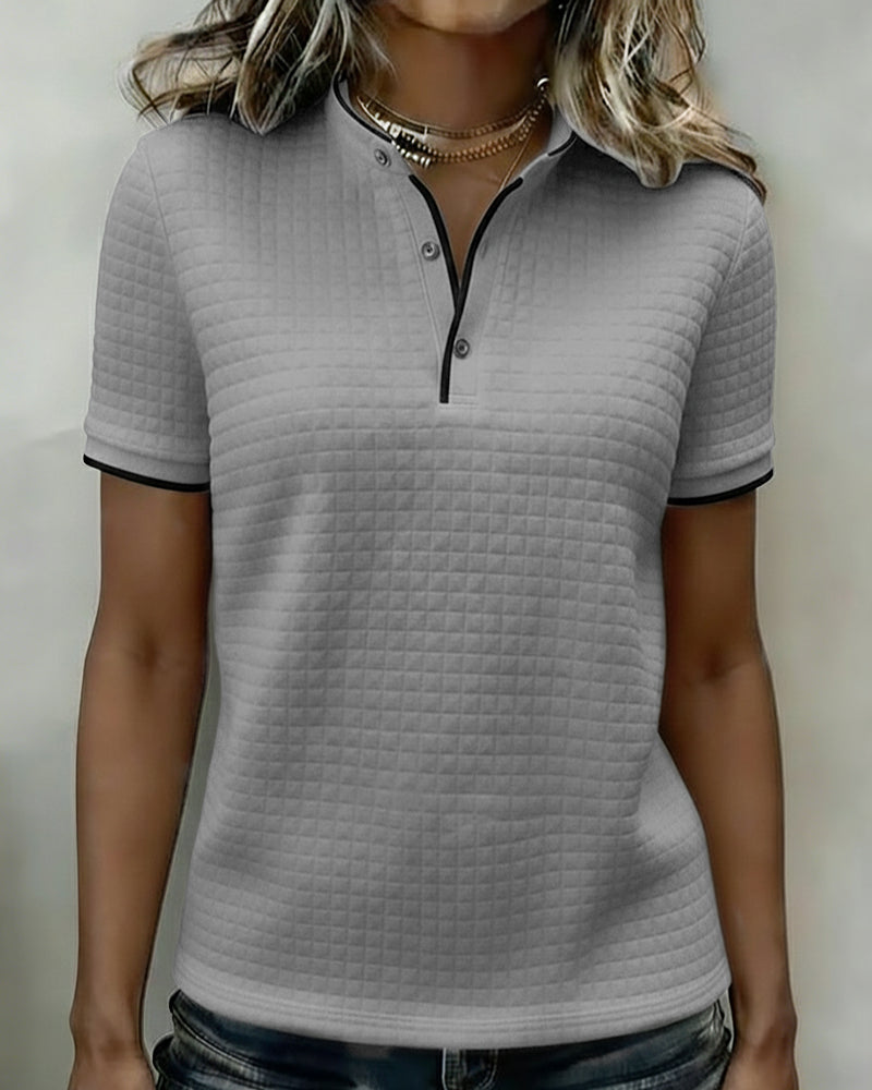 Buttoned Ribbed Jersey Top Short Sleeves