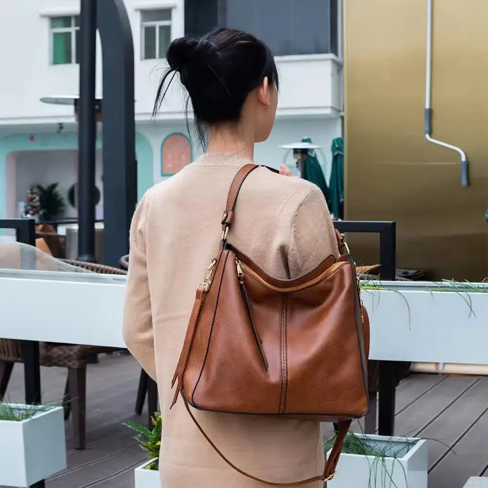 Luxury Leather Hobo Anti-Theft Handbag + FREE Pouch Wallet