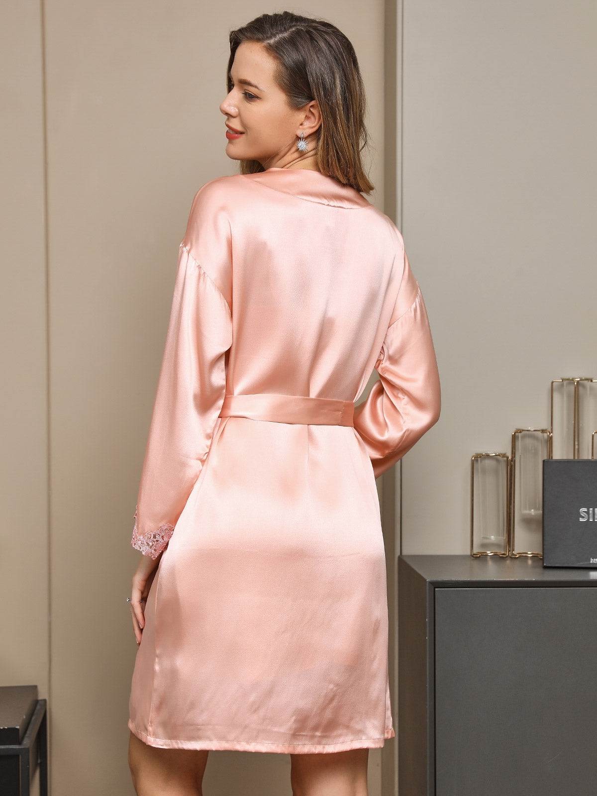 Pure Silk Lace Short Nightgown&Robe Set with Split Design