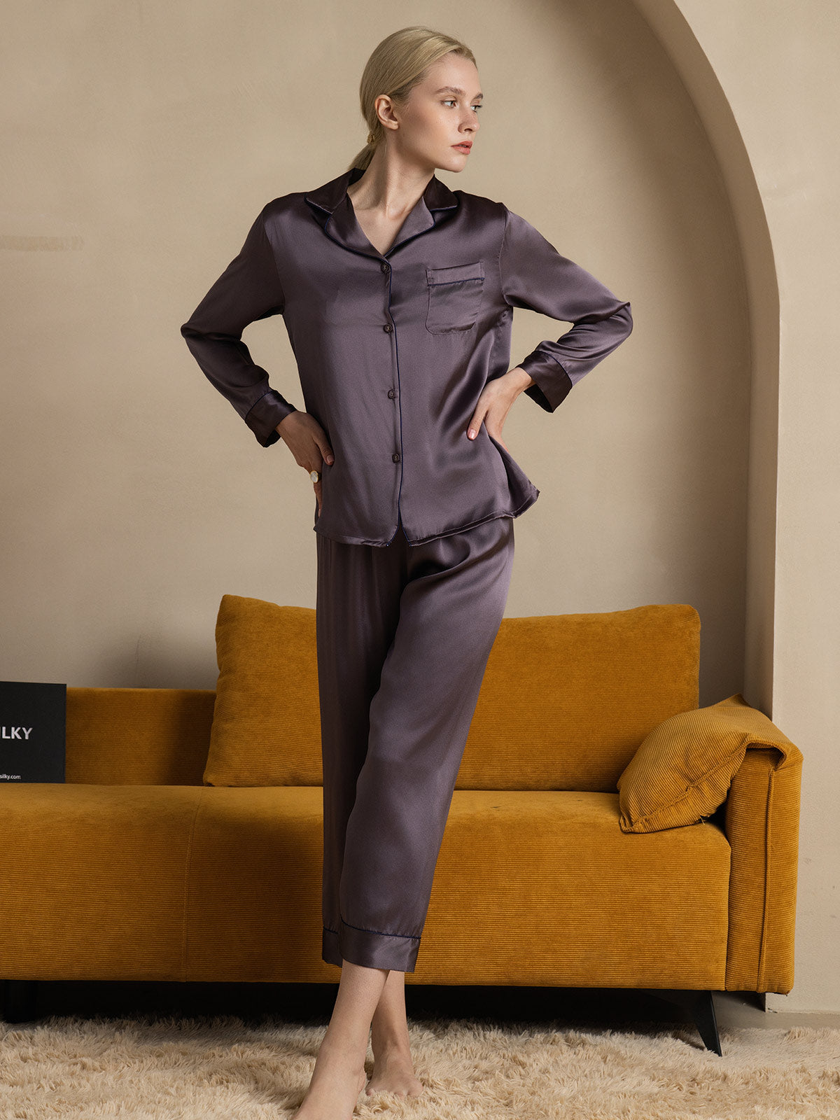 Pure Silk Long Sleeve Button Up Women's Pajamas Set