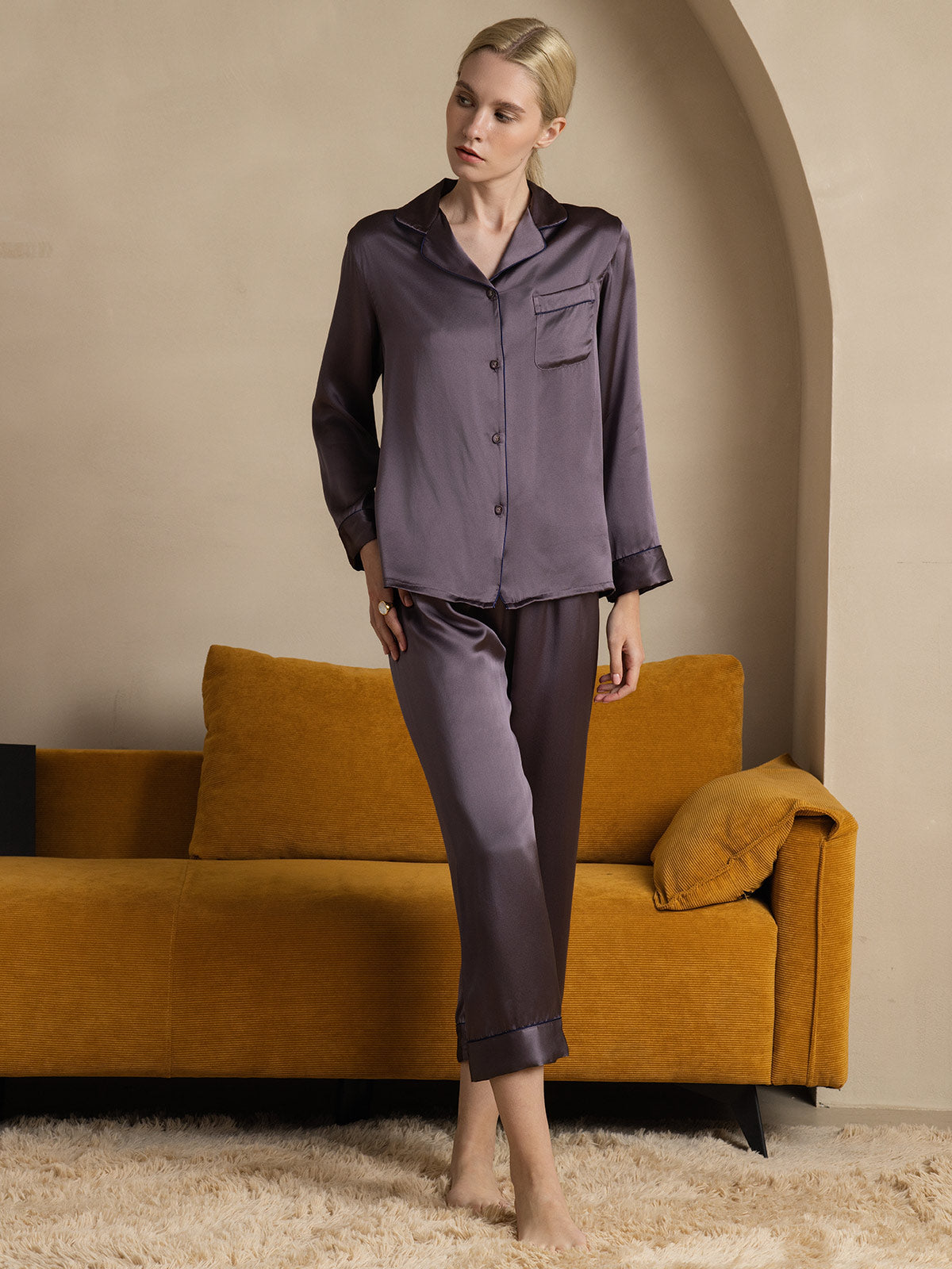 Pure Silk Long Sleeve Button Up Women's Pajamas Set