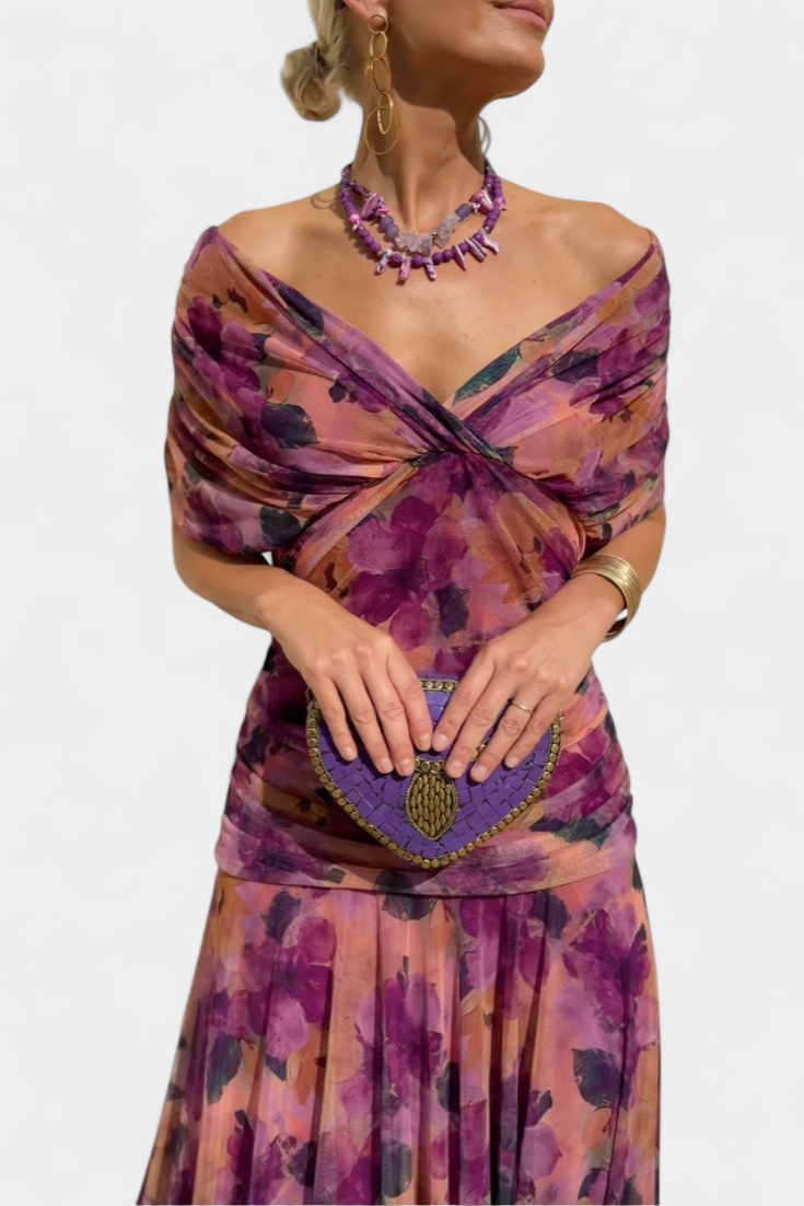 Elowen | Long floral dress with V-neck