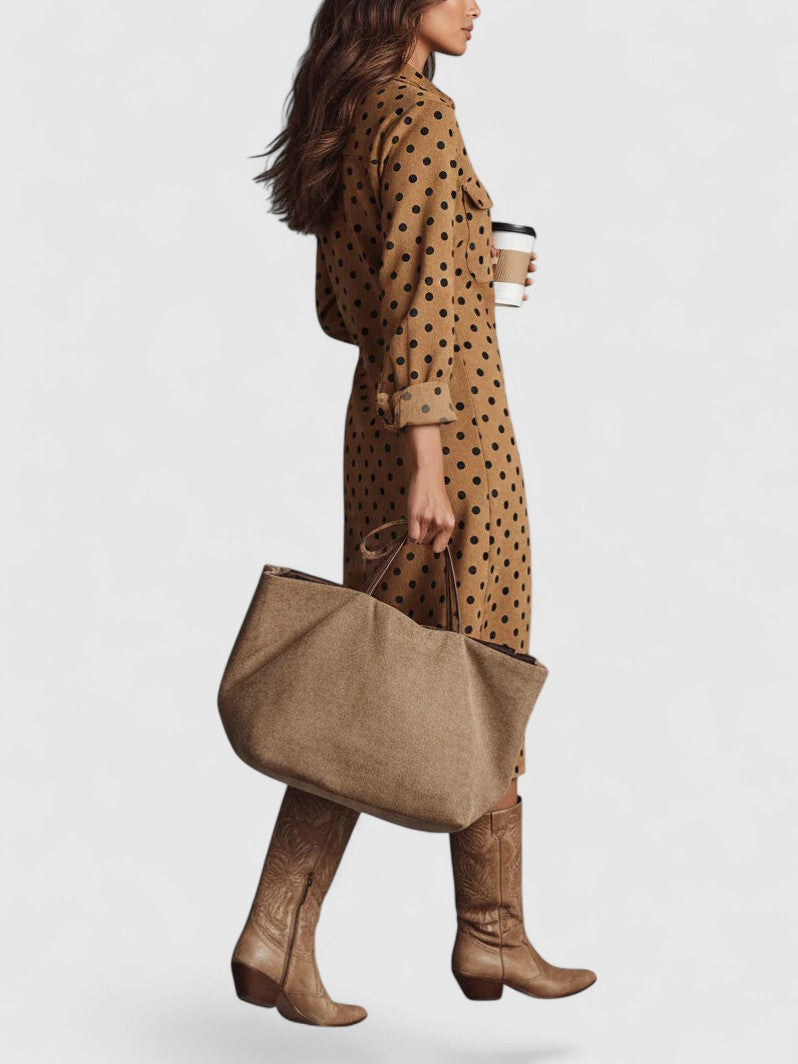Maribelle | Vintage Polka Dot Suede Midi Dress