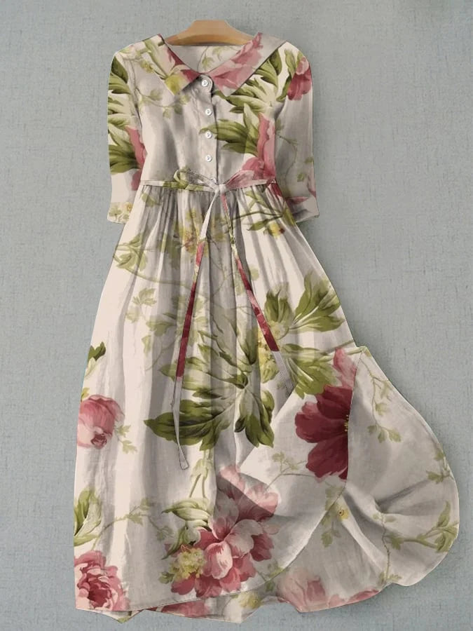 Womens Dress - Vintage Floral Lace-Up Wedding Guest Summer Dress