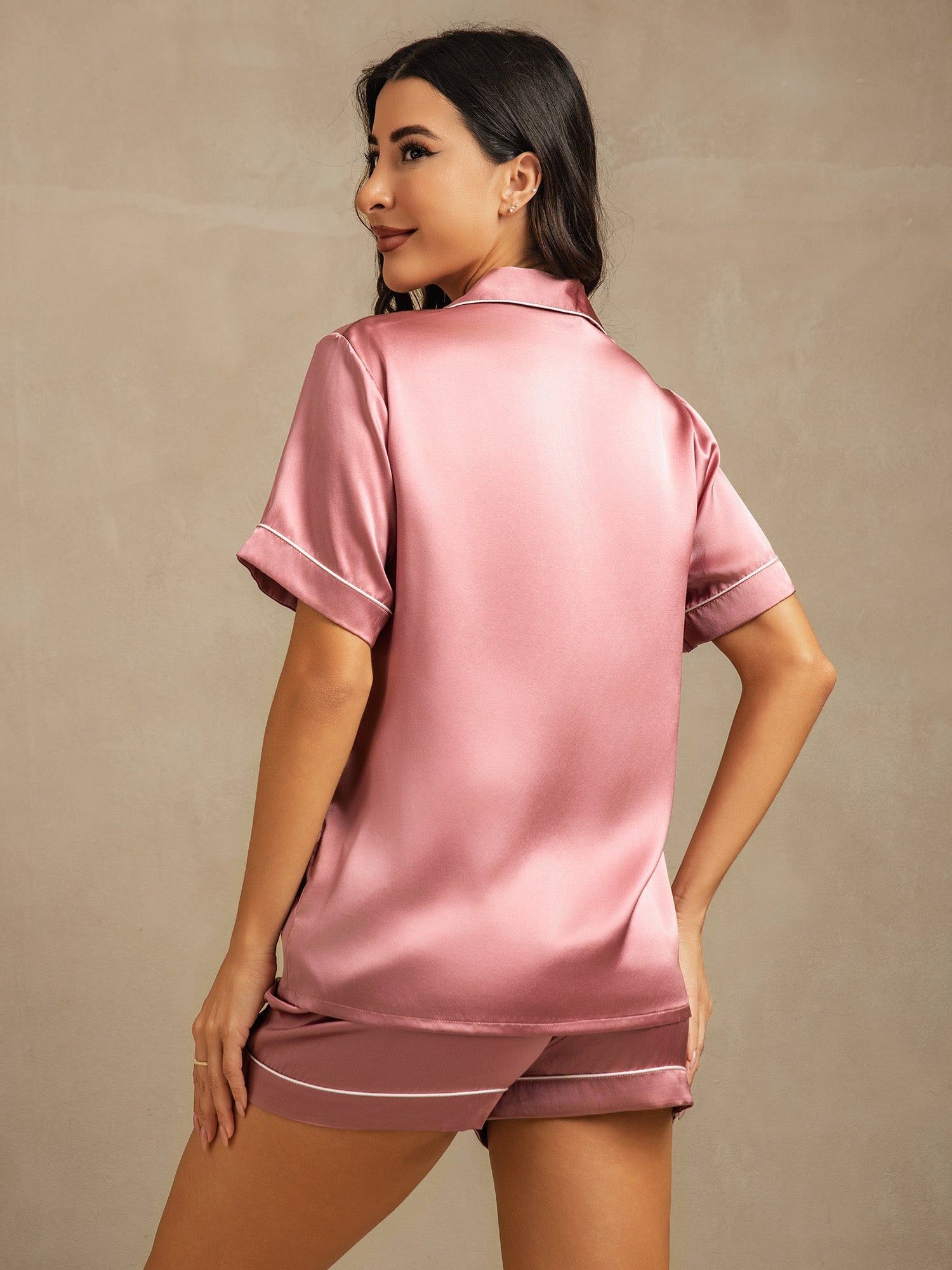 Pure Silk Short Sleeve Button Up Women's Pajamas Set