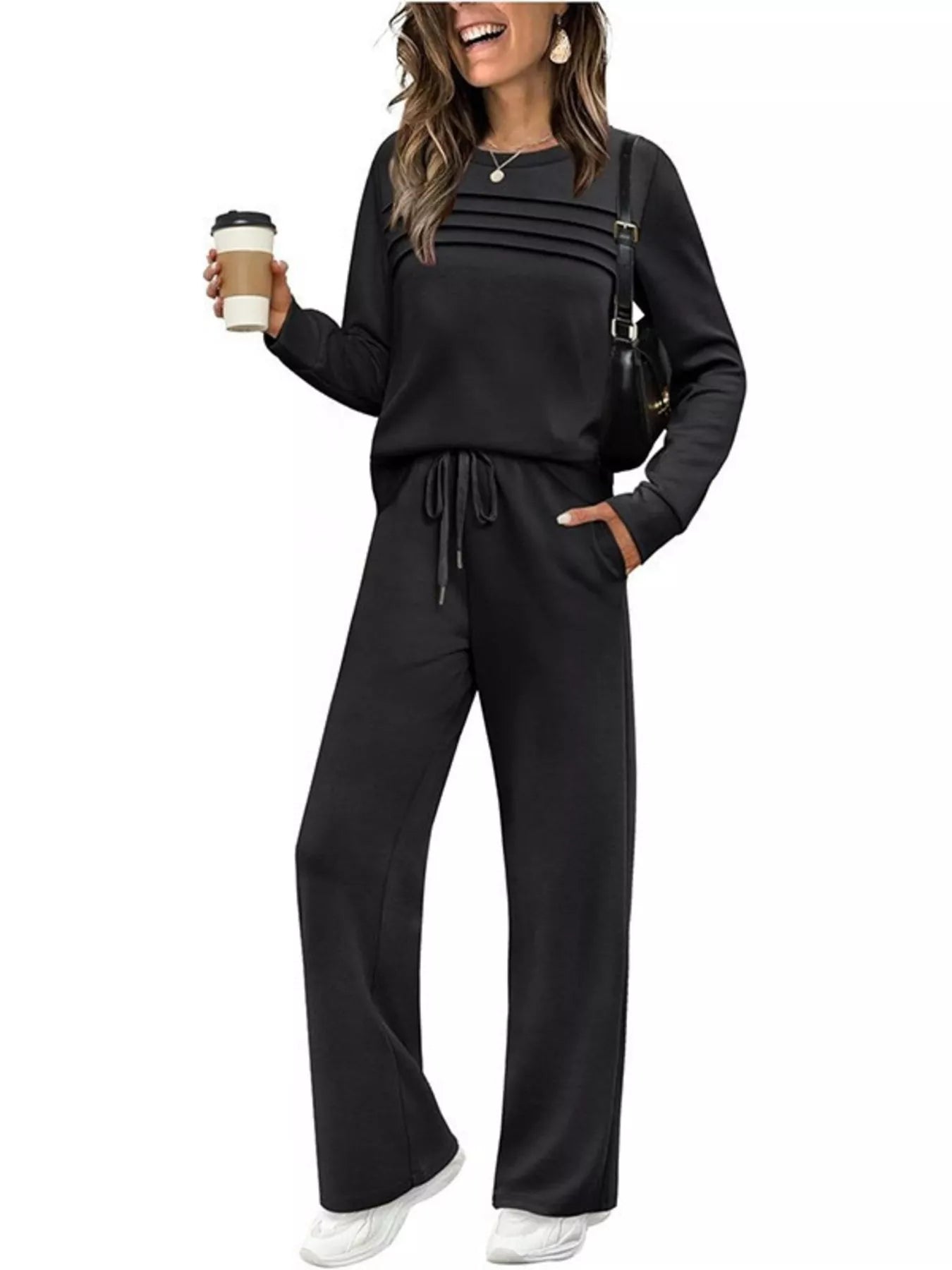 Cozy Chic™ Women's Crew Neck Top & Drawstring Pants Set
